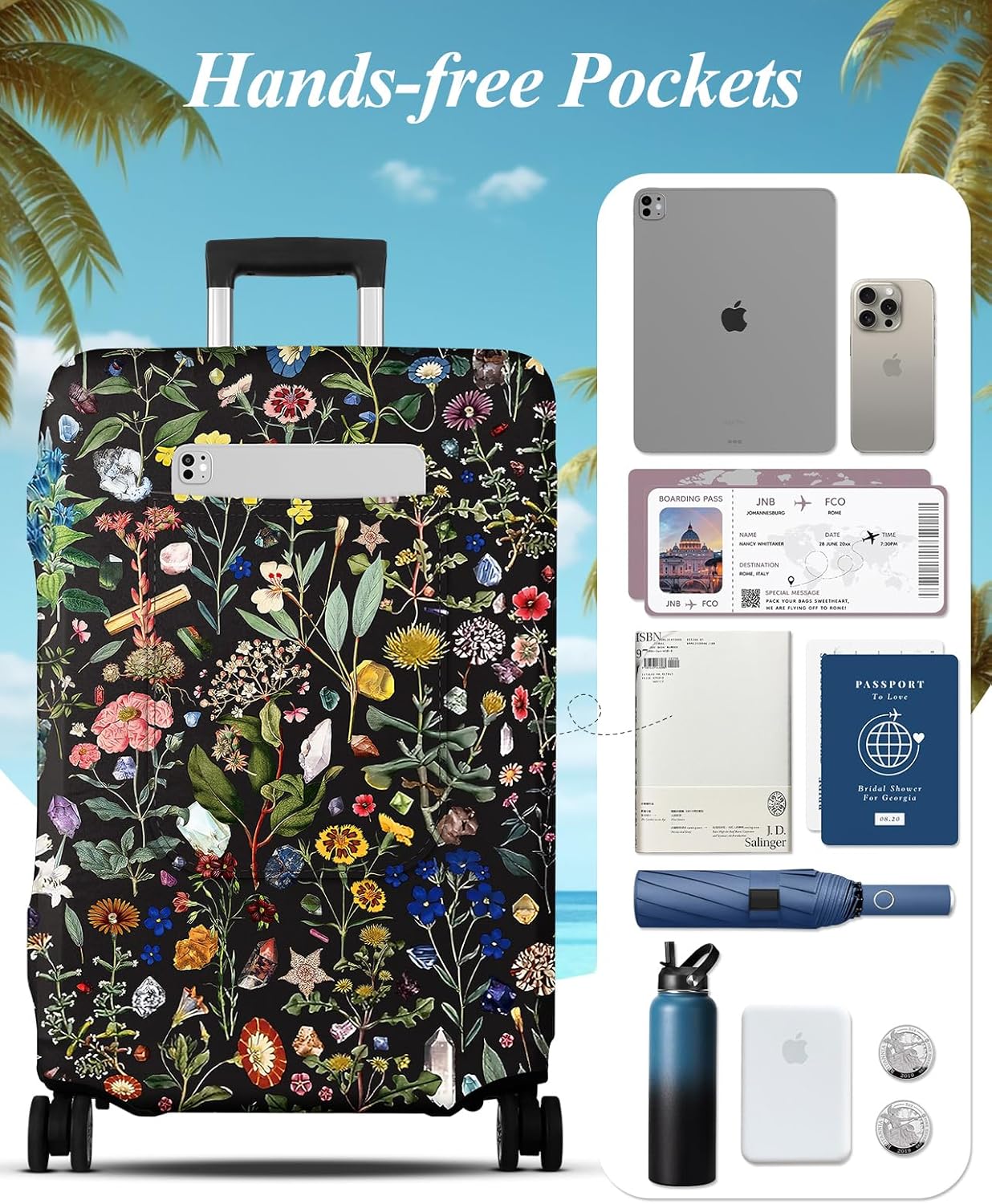 Slohif Luggage Cover for Suitcase Tsa Approved Protector - Luggage Sleeve Large Suit Case Cover Travel Stretch Baggage Case Protective Washable Fit 30-32 Inch Flower XL