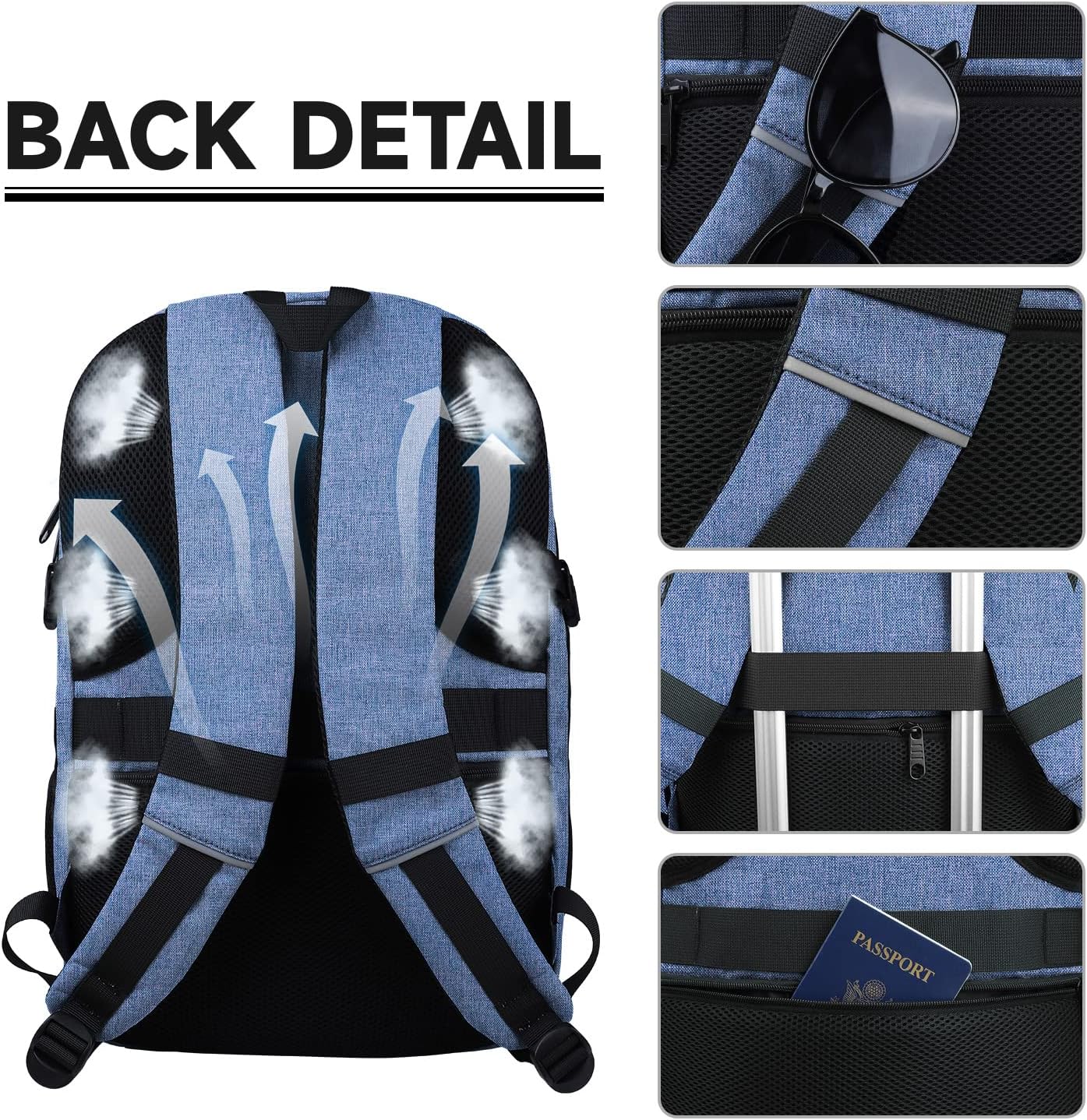 Lapsouno Travel Laptop Backpack, Travel Backpack, TSA Laptop Backpack, 15.6 inch Bag with USB Port, TSA Friendly Water Resistant College School Business Computer Bag Backpack Men Women, Blue