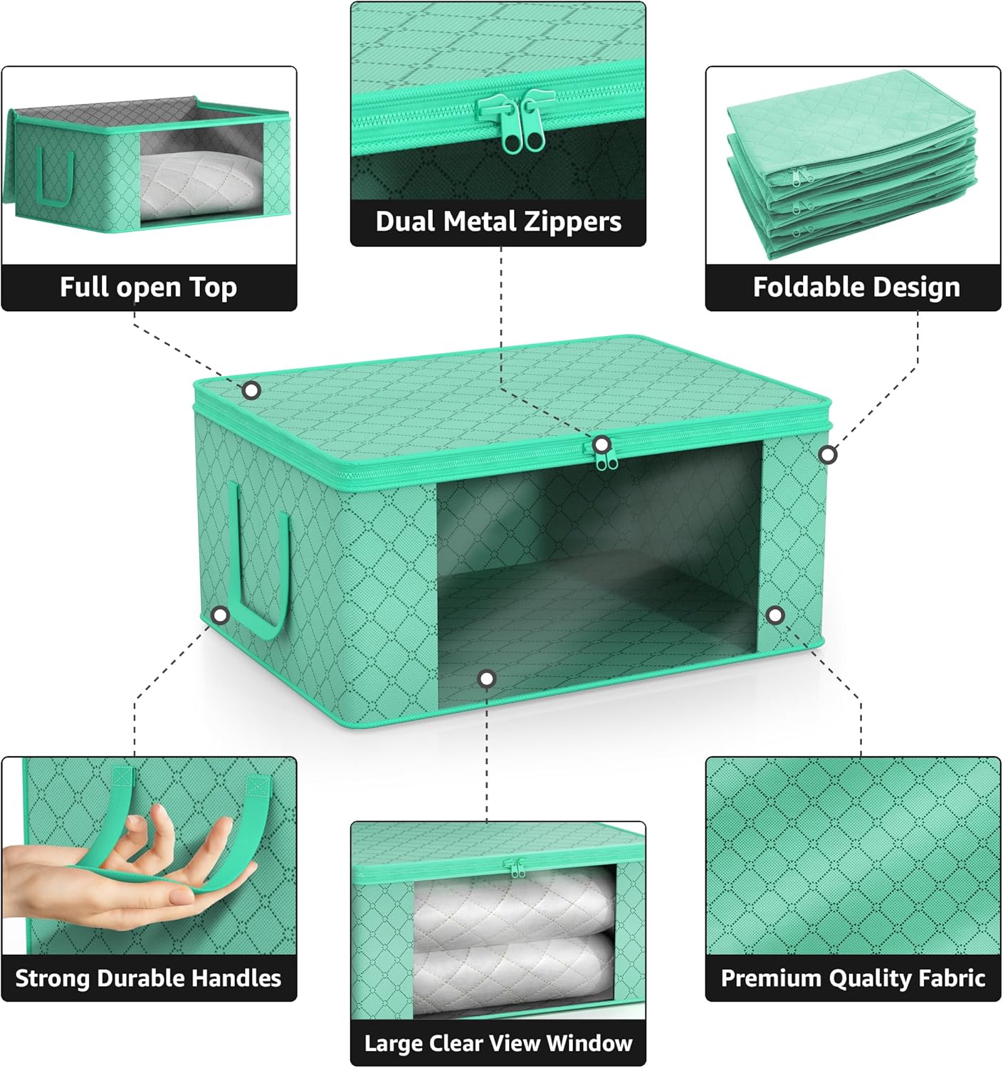 Sorbus Medium Clothes Storage Bags - Foldable Blanket Storage Bins for Organizing Bedroom, Closet, Clothing, Comforter, Organization with Clear Window, Lids and Carry Handles - Set of 12