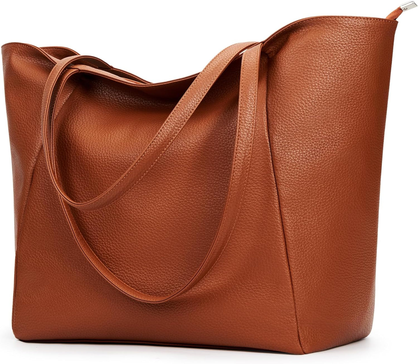 KALIDI Large Tote Bag Vegan Leather Casual Zipper Work Bag Weekender Hobo for Women 23L Oversize Shoulder Travel Purse
