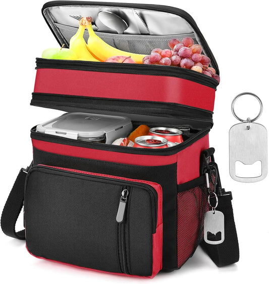 Insulated Lunch Bag Women & Men | Large Adult Lunch Box | Double-Layer Reusable Lunch Bags | Leak-Proof Tote Cooler Bag for Work Picnic Outdoors | 16L, Red