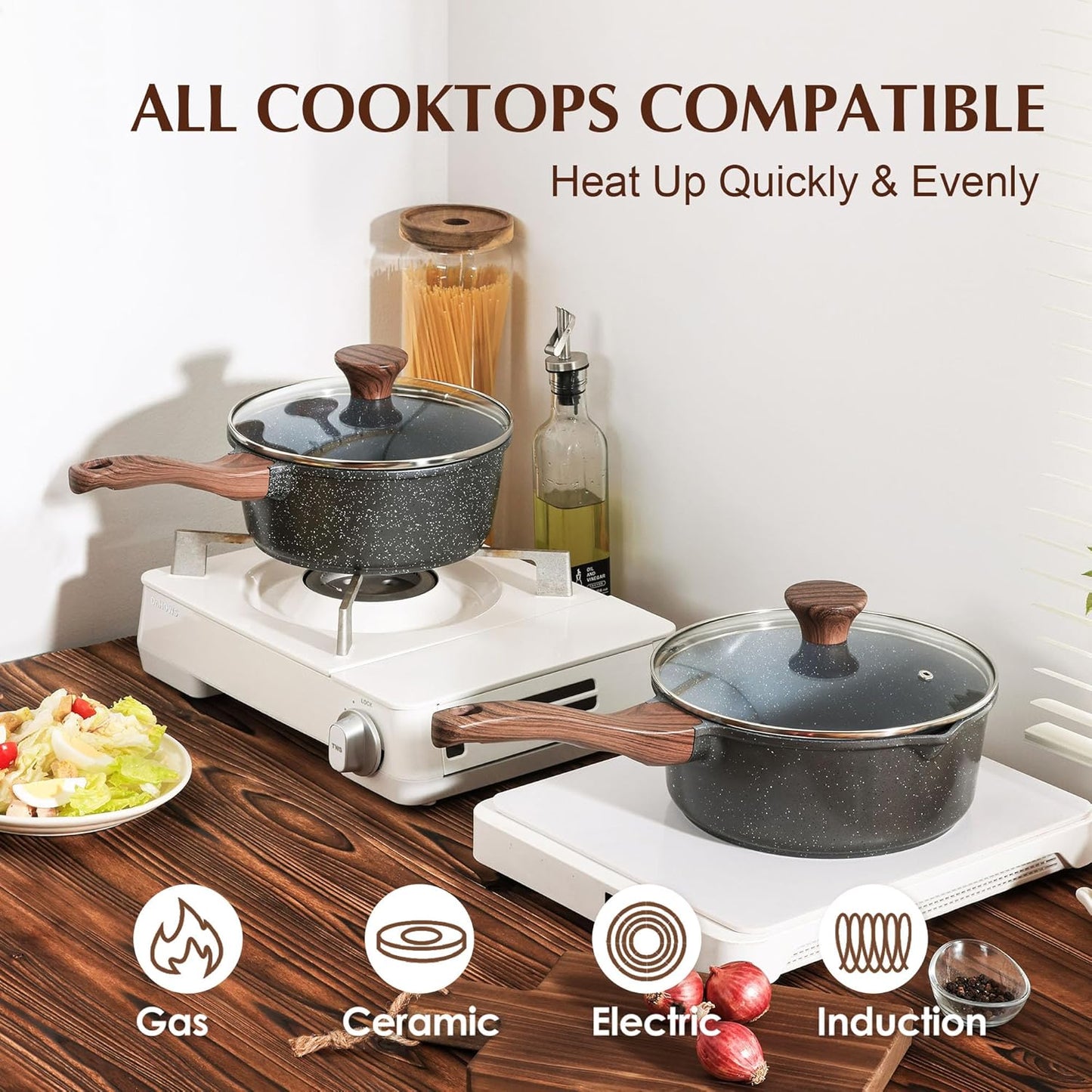 SENSARTE Nonstick Saucepan with Lid, 2.5 Quarts Medium Pot with Swiss Granite Coating, Stay-cool Handle, Sauce Pan Small Kitchen Cooking Pot, Induction Comptable, Free of Intentionally Added PFOA