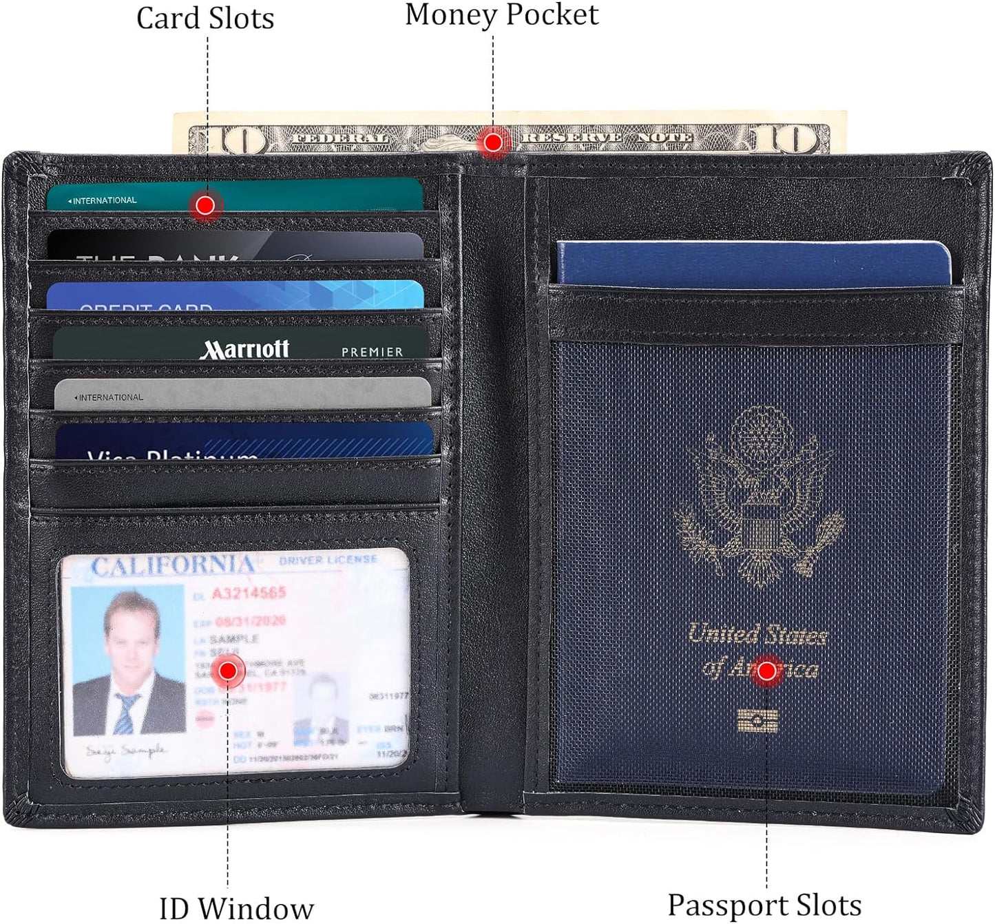 Polare Luxury RFID Blocking Leather Passport Holder Travel Wallet For Men and Women (Black with AirTag Slot)