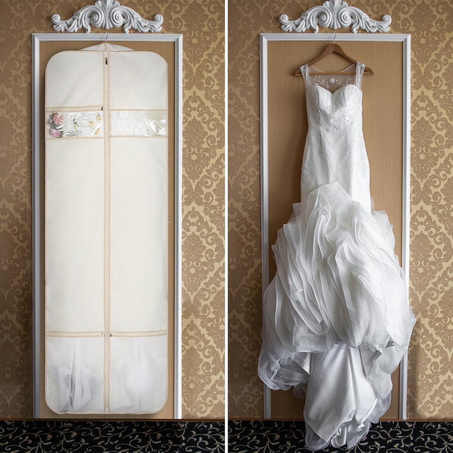 Zilink Wedding Dress Bag Long Garment Bag 72" Dress Bag for Traveling Trifold Bridal Garment Bag with Accessory Pockets and Adjustable Buckles for Wedding dress, Prom Evening Gown [Upgraded Version]