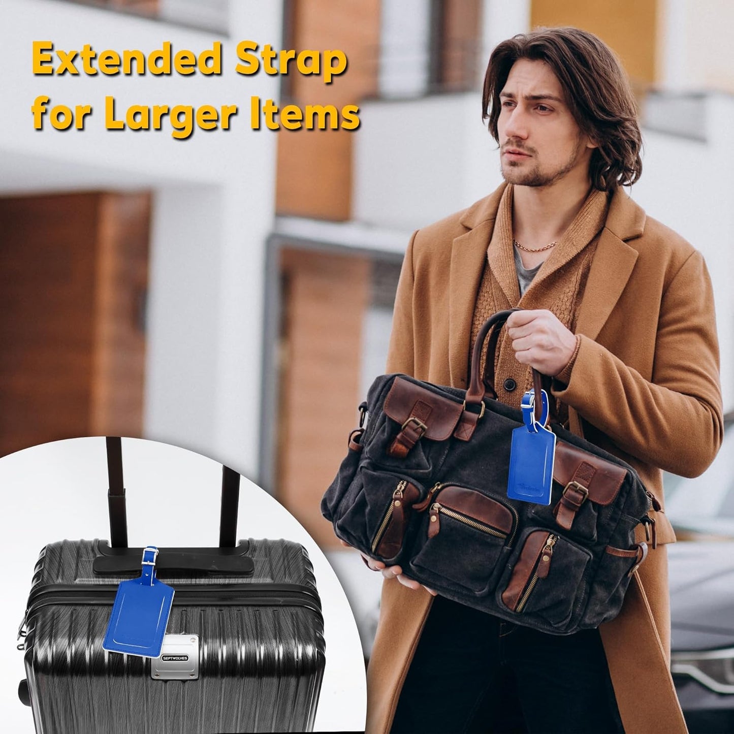 Travelambo Luggage Tags for Suitcases Faux Leather Privacy Protection 16 Pack Bag Tags Travel Accessories Essential, Fresh Blue