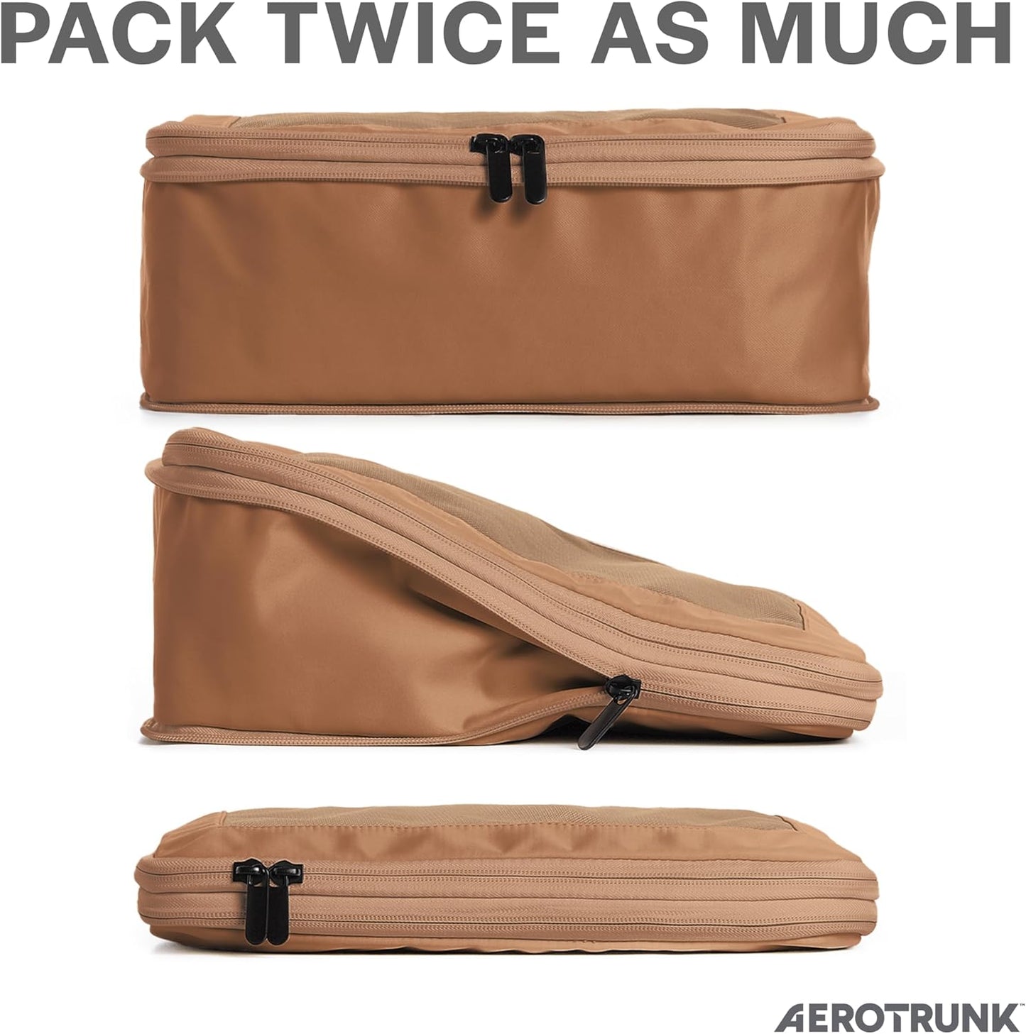 Compression Packing Cubes for Travel - Luggage Organizer Bags - Double Zipper Packing Cubes for Suitcases (4-Pack, Mocha)