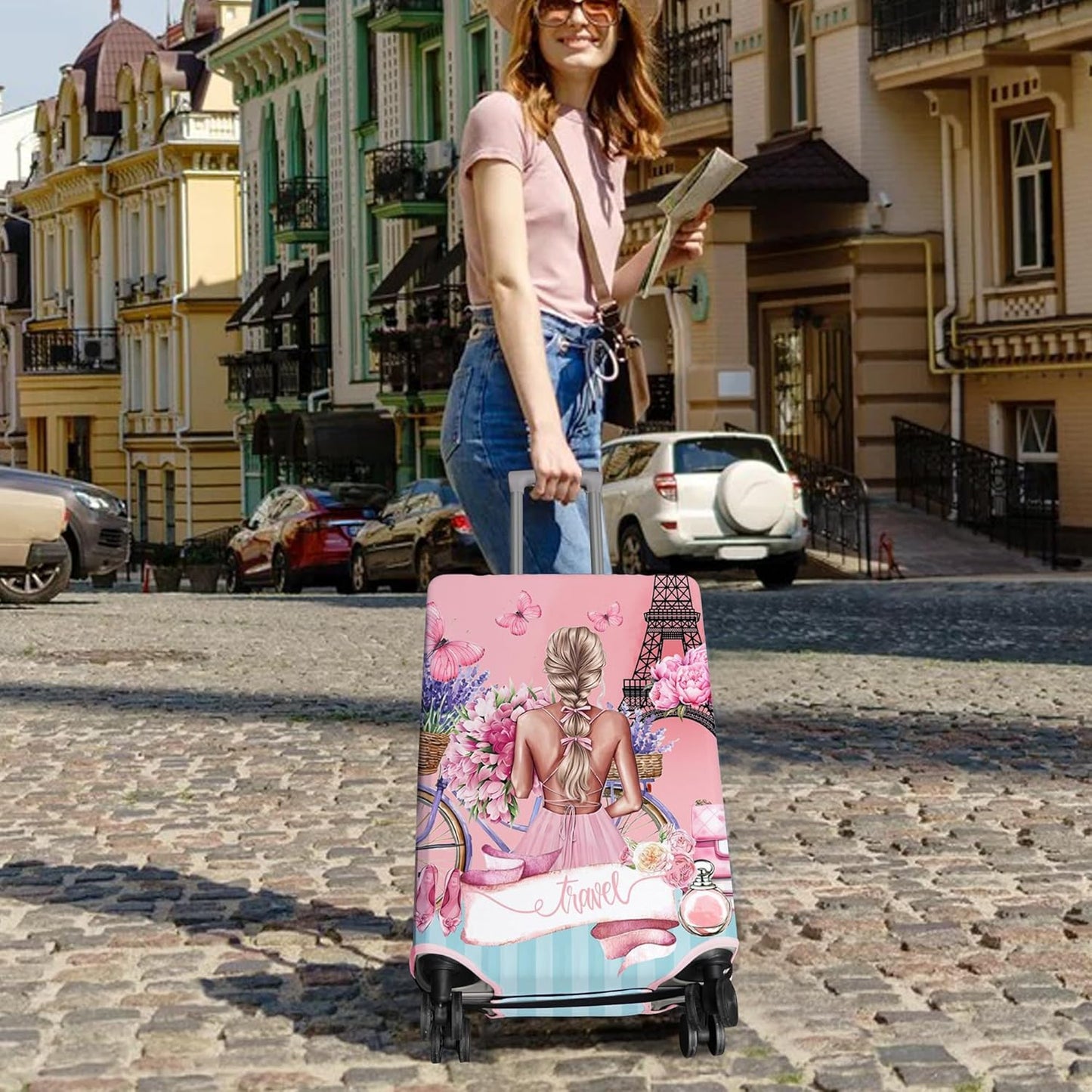 Travel Luggage Cover Suitcase Protector Fits 18-32 Inch Wheel Covers PatternedTravel Related Items Flower Luggage Protector Elastic M