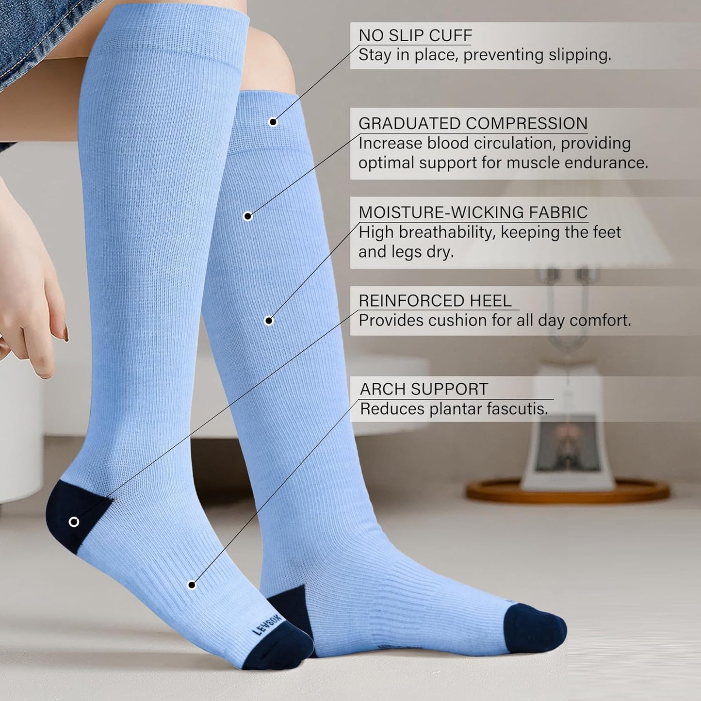 LEVSOX Compression Socks for Pregnant Women 20-30 mmHg Knee High Cute Funny Mens Supports Socks for Nurses, Medical, Travel