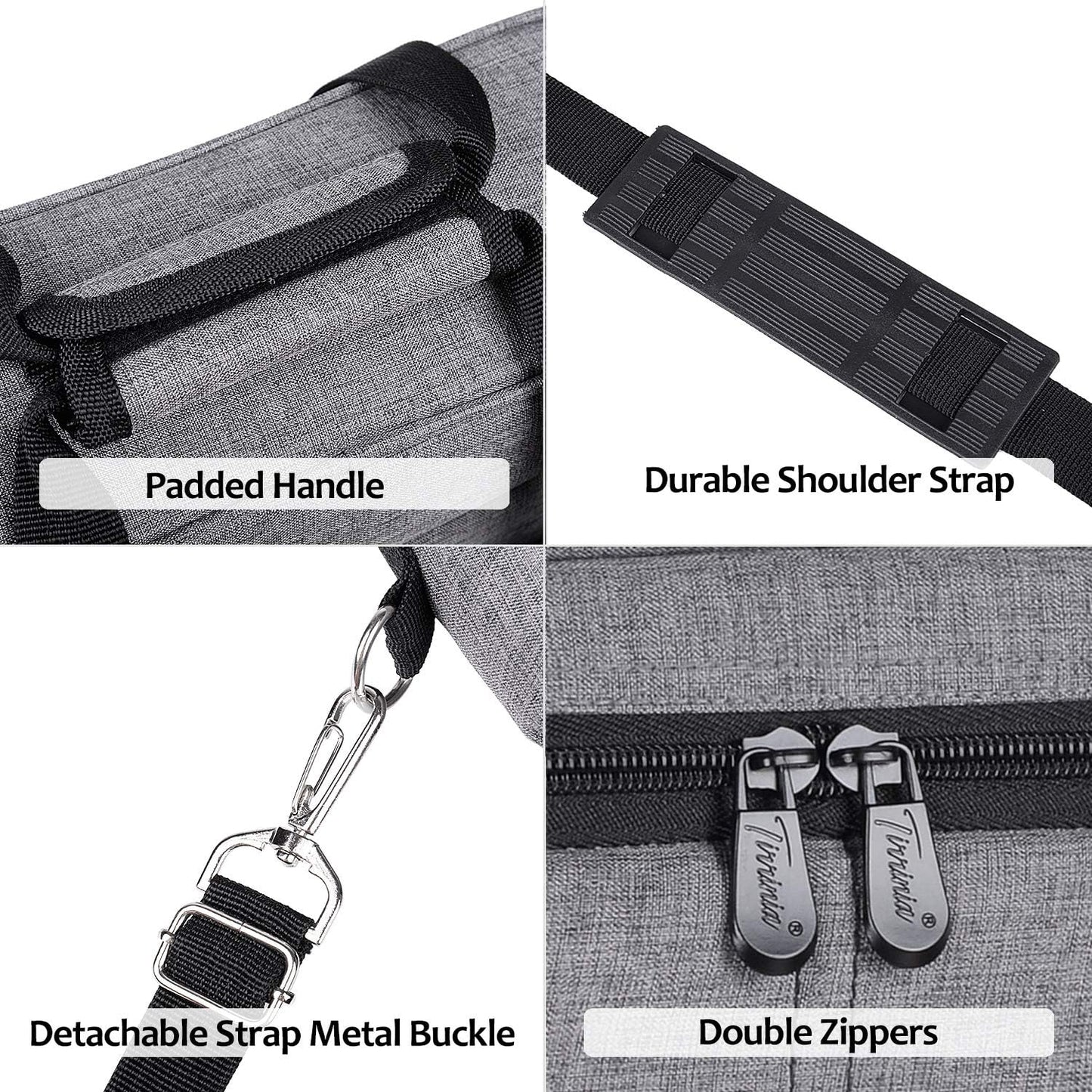 Tirrinia Insulated Wine Gift carrier - 3 Bottle Travel Wine Carry Cooler Tote Bag with Handle and Adjustable Shoulder Strap, Grey