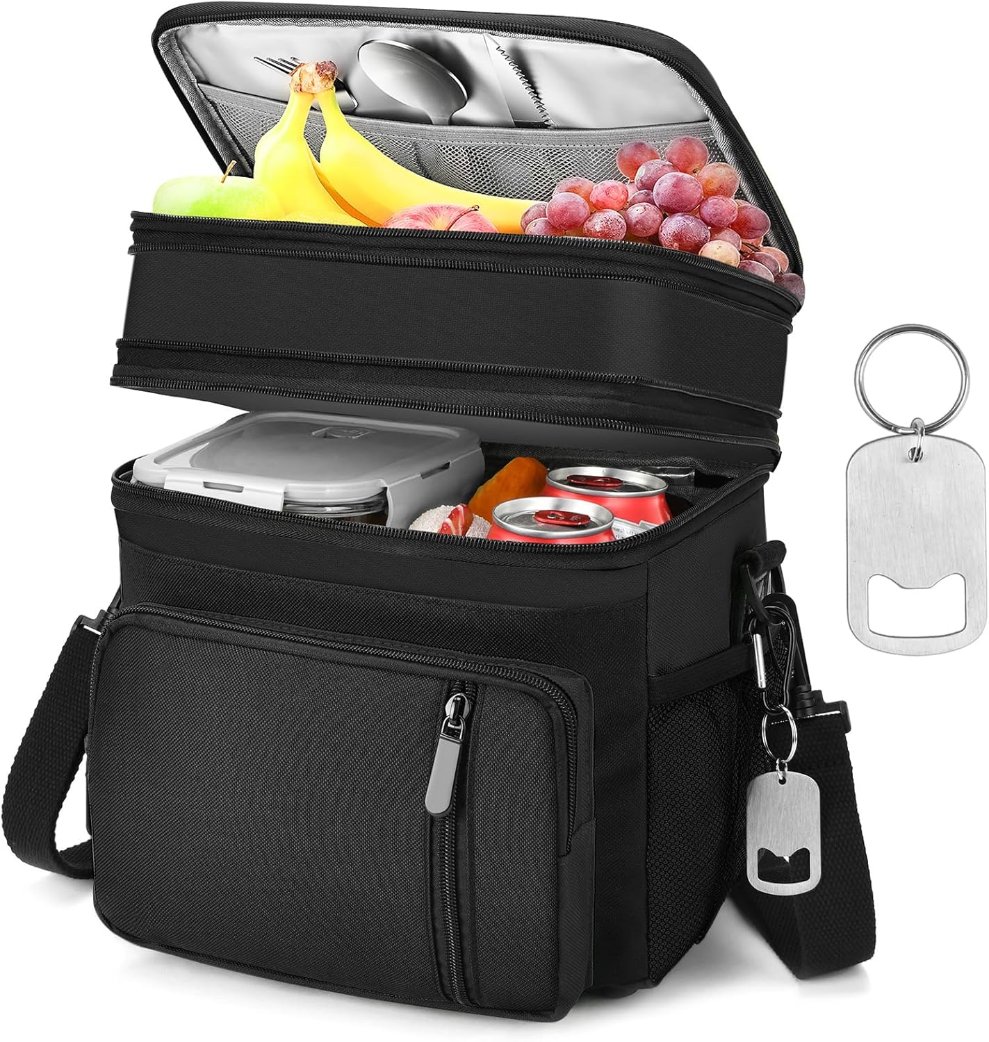 LOKASS Insulated Lunch Box Women & Men Large Adult LunchBag Double-Layer Reusable Lunch Bags Leak-Proof Tote Cooler Bag for Work Picnic Outdoors 16L, Black