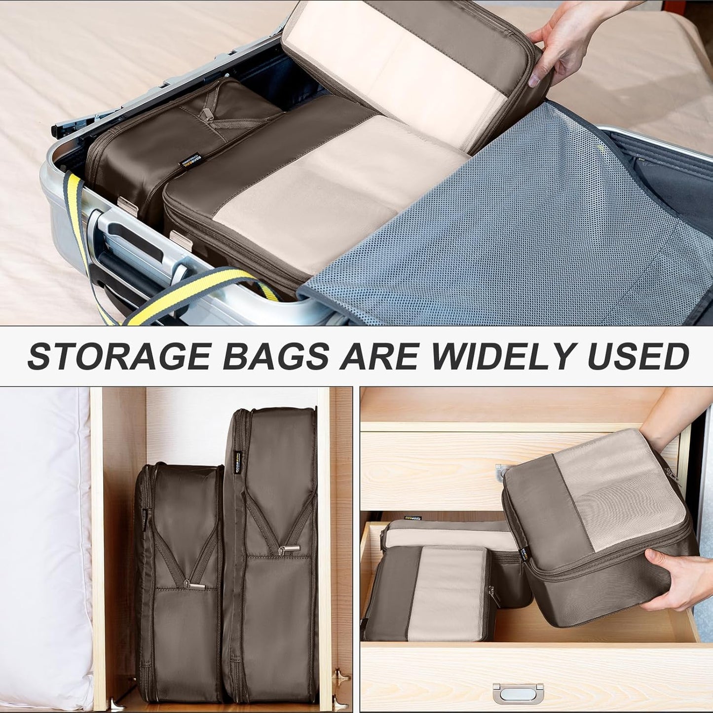 6 Set Compression Packing Cubes for Travel Essentials, Luggage Organizers for Suitcases (Charcoal Gray)
