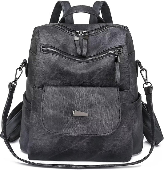 PU Leather Backpack Purse for Women Fashion Multipurpose Design Handbag Ladies Shoulder Bags Travel Backpack Black