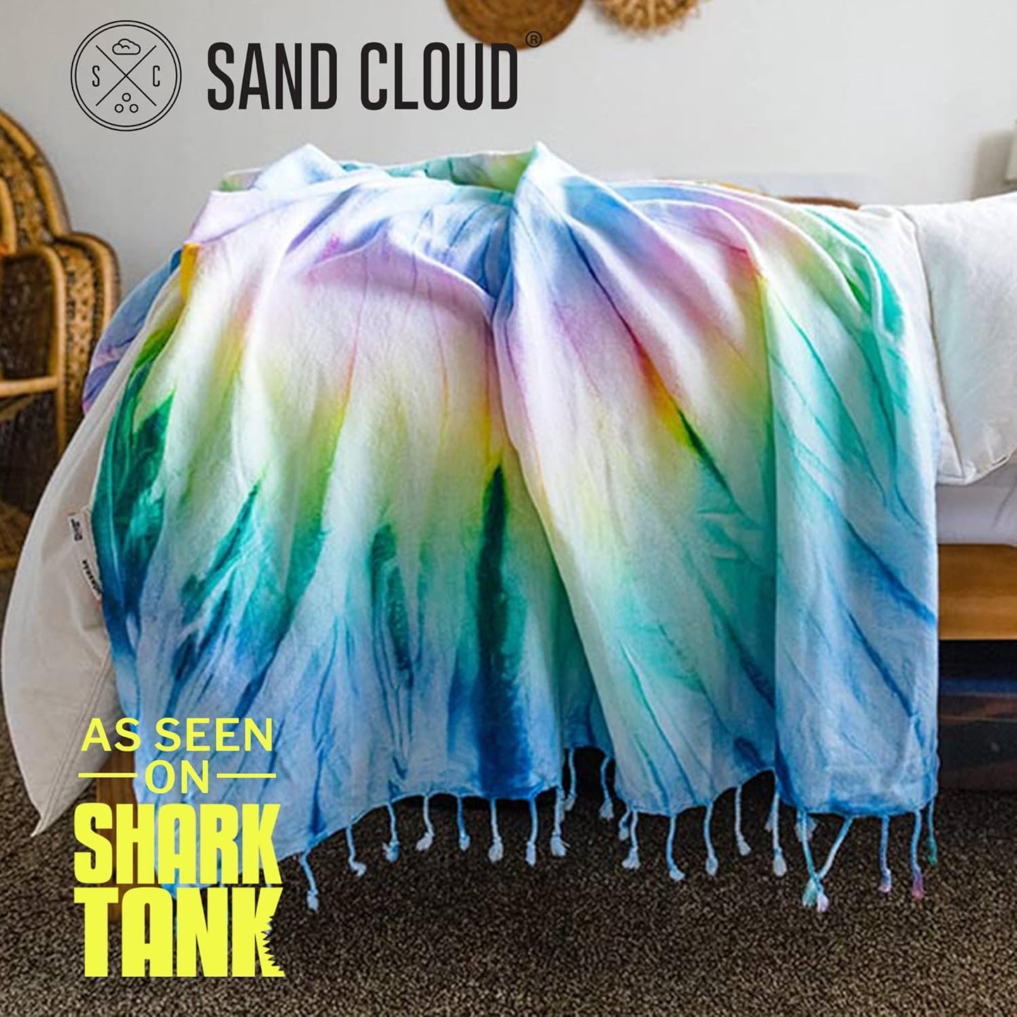 Sand Cloud Extra Large Turkish Beach Towel - Sand Free - 100% Organic Turkish Cotton Yarn - Quick Dry Towel for Beach, Picnic Blanket or Throw - As Seen on Shark Tank - Tie Dye (Wanderlust)