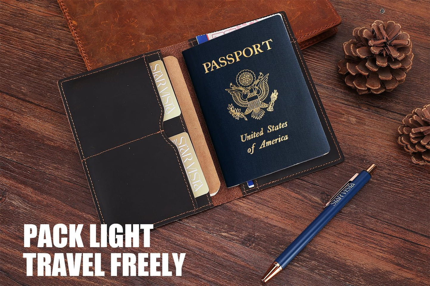 STAR VISTA Albatross Leather Travel Passport Holder, Minimalist Design, Full Grain Leather Case for Women and Men - Slim Passport Wallet, Bifold, RFID Blocking, Dark Chocolate