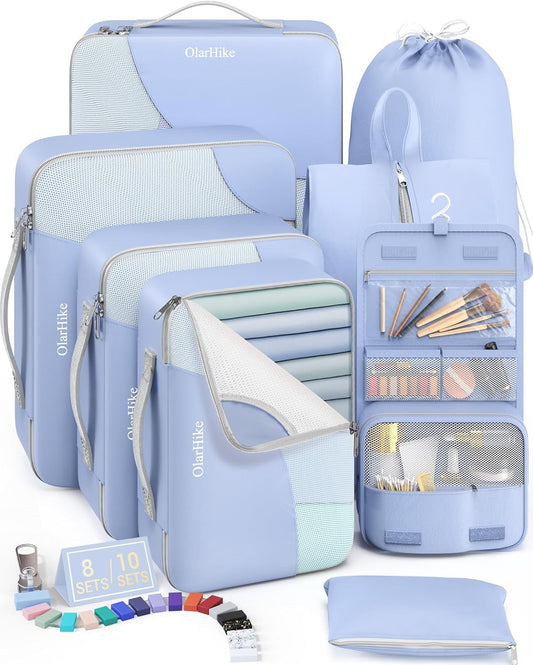 OlarHike 8 Set Packing Cubes for Travel, 4 Various Sizes(Extra Large,Large,Medium,Small), Luggage Organizer Bags for Trip Accessories Essentials, for Carry on Suitcases (Blue)