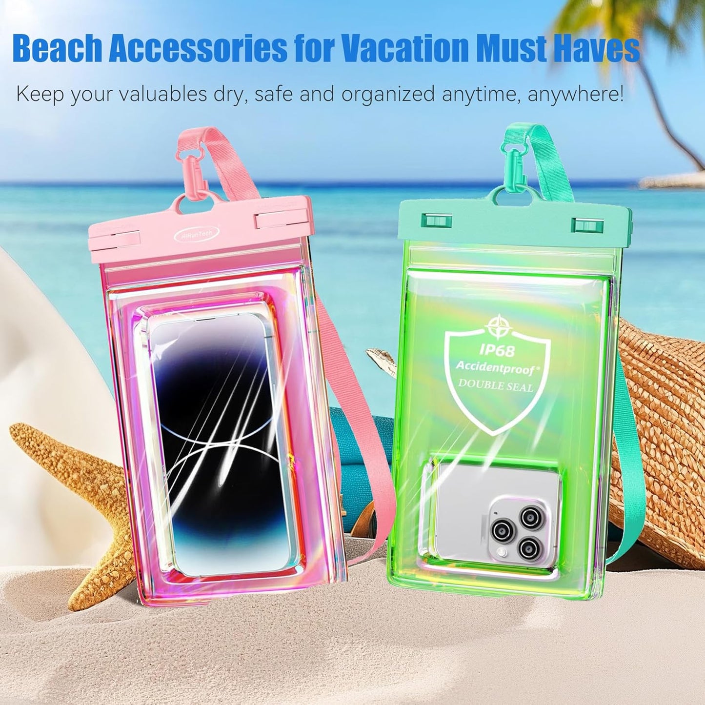 AiRunTech Universal Waterproof Phone Pouch, Beach Essential Accessories Protector iPhone Passport Money Sandproof,Swimming Sup Surfing Jetski Must Haves