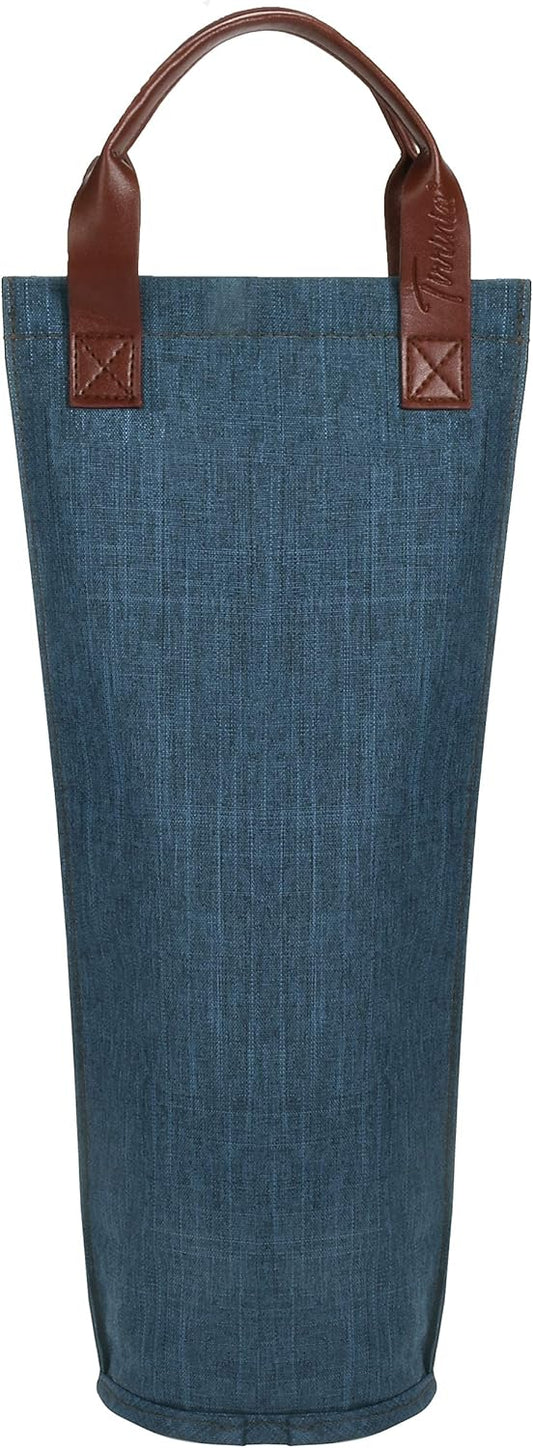 Tirrinia Single Wine Carrier Tote, Insulated Wine Cooler Bag for Travel, Picnic, & Wine Gifts – Thermal Padded Wine Bottle Holder Tote for Men & Women, Wine Gift for Wine Lovers,Blue