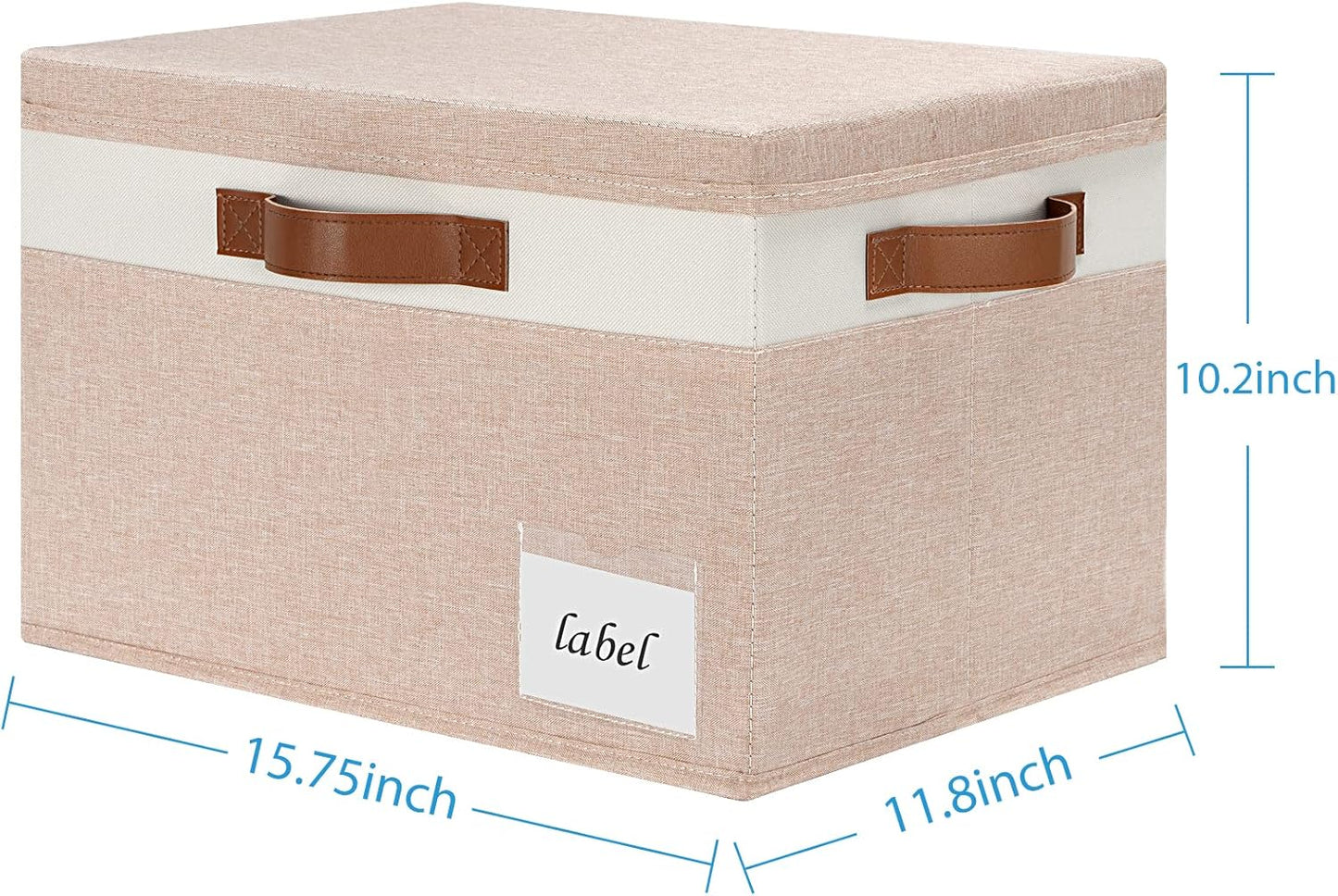 Extra Large Storage Bins with Lids, Foldable Fabric Storage Baskets with Lids, Sturdy Storage Boxes with Labels and 3 PU Handles for Closet Home Bedroom Office (32L, 3 Packs, Pink&White)