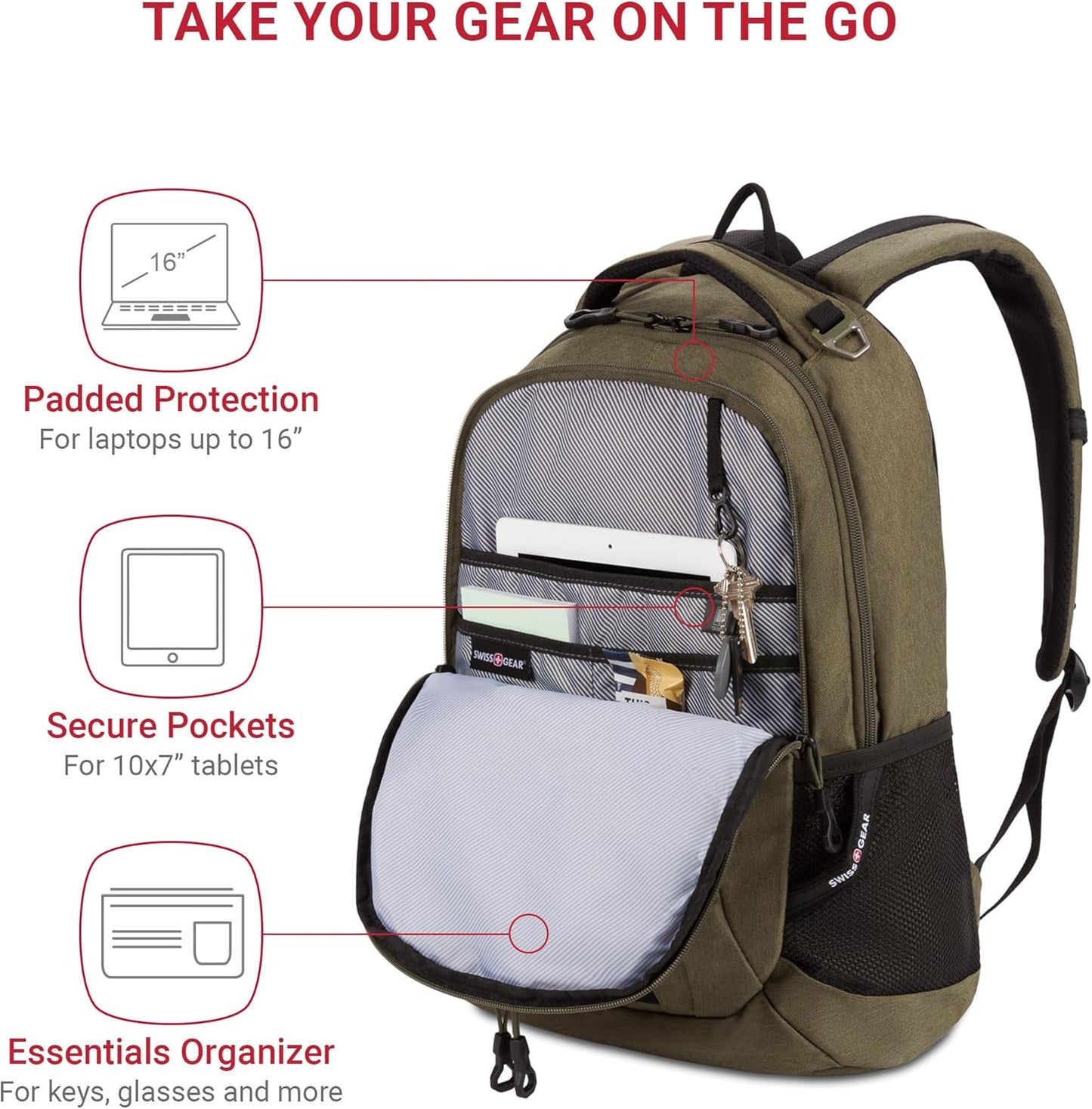 SwissGear Cecil 5505 Laptop Backpack, Olive, 18-Inch