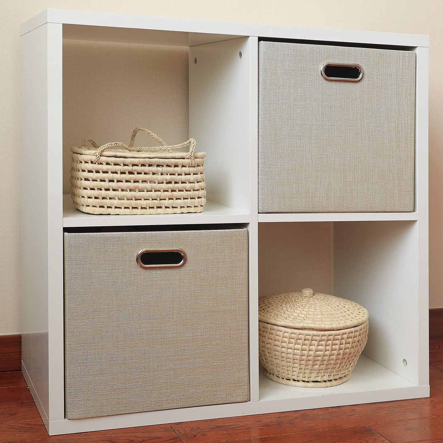 Foldable Storage Bins,13×13 Storage Cubes Basket Containers for Shelf Cabinet Bookcase Boxes,Thick Fabric Drawers - Set of 2, Beige