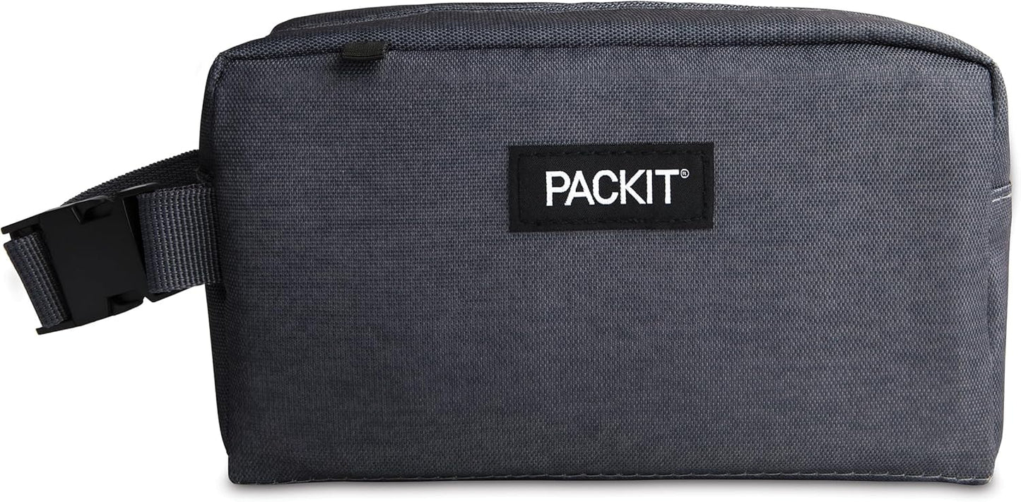PackIt Freezable Snack Box, City Charcoal, Built with EcoFreeze® Technology, Collapsible, Reusable, Zip Closure with Buckle Handle, For Work Snacks, Fresh Snacks On the Go, Adults, and All Ages