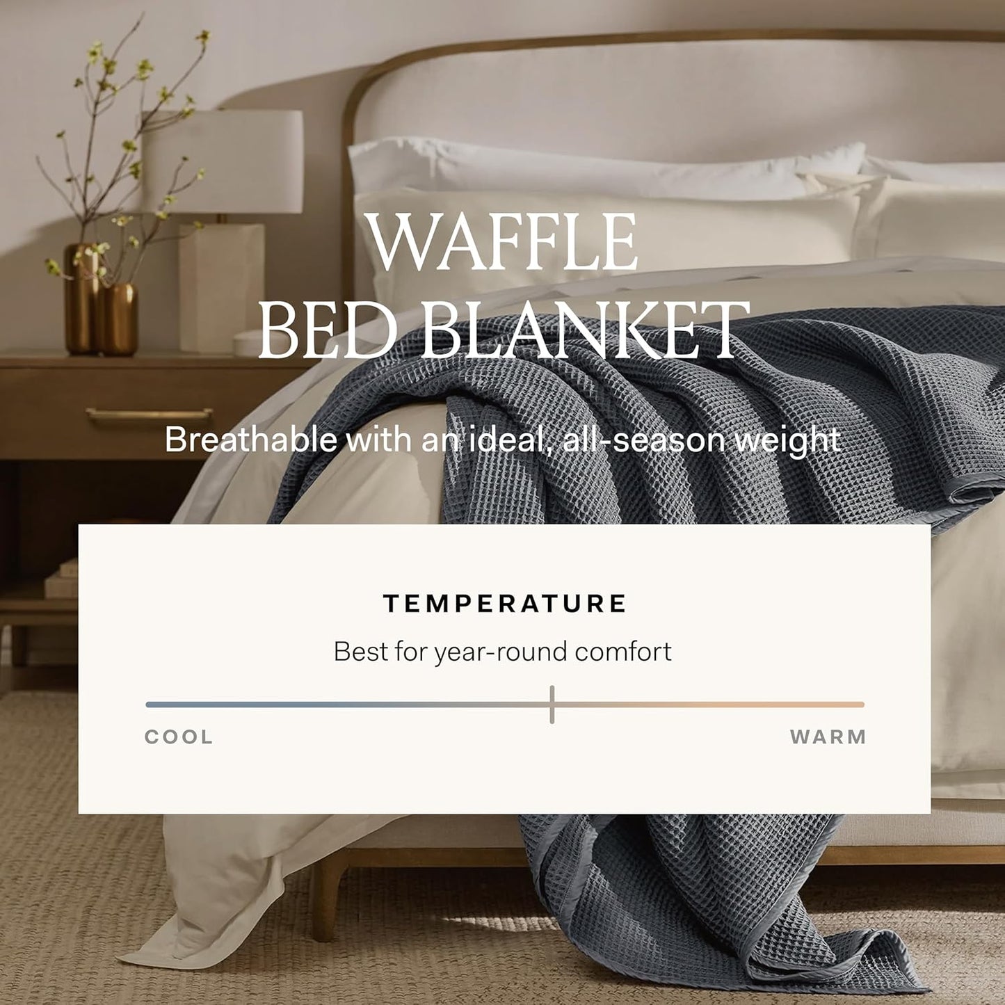 BOLL & BRANCH Waffle Bed Blanket - Twin, Pewter - Luxury 100% Organic Cotton - Soft, Lightweight and Breathable - Textured Waffle Weave Design