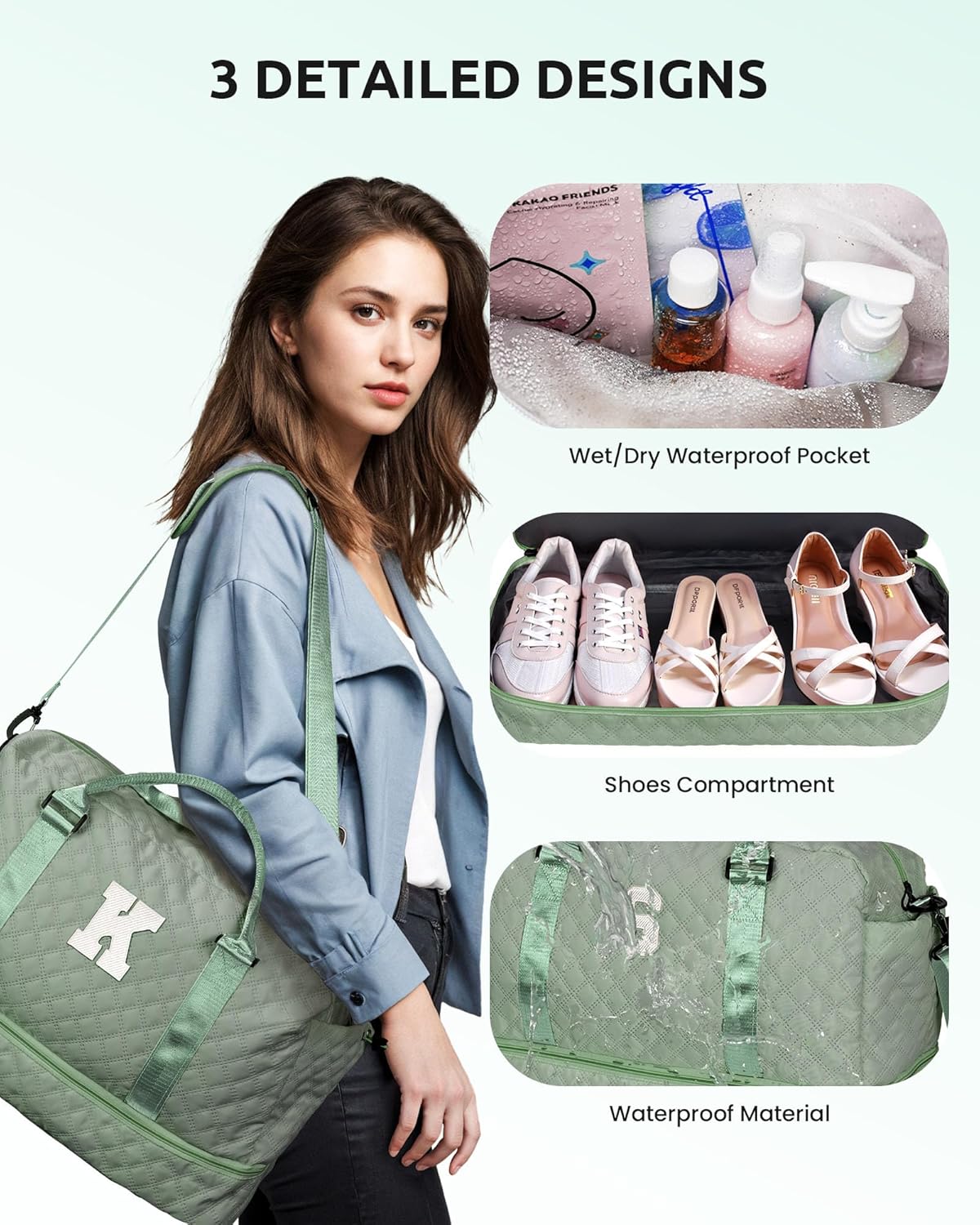 Gifts for Preteeens Girls 10-13-Initial Girl Travel Bag with Shoe Compartment, Weekender Bags for Women, Overnight Bag for Women, Travel Bag with Makeup Bag (Letter T)