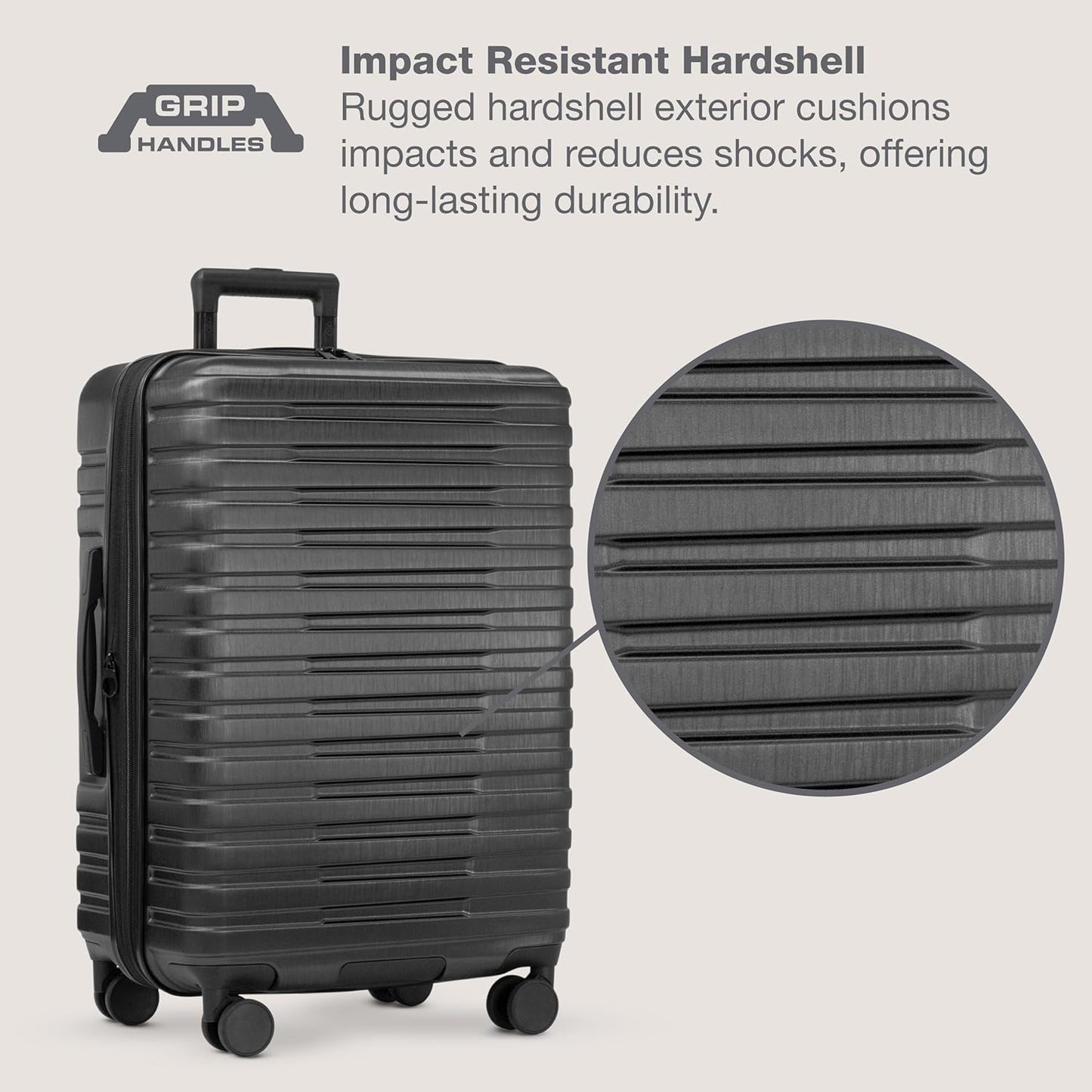 U.S. Traveler Boren Polycarbonate Hardside Rugged Travel Suitcase Luggage with 8 Spinner Wheels, Aluminum Handle, Black, Checked-Large 30-Inch