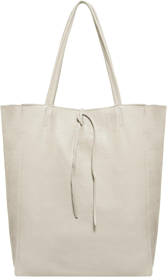 Italian Calf Leather Tote for Women with Zipper, Inner Pocket & Flat Base | Soft Unlined Shopper for Work & Travel