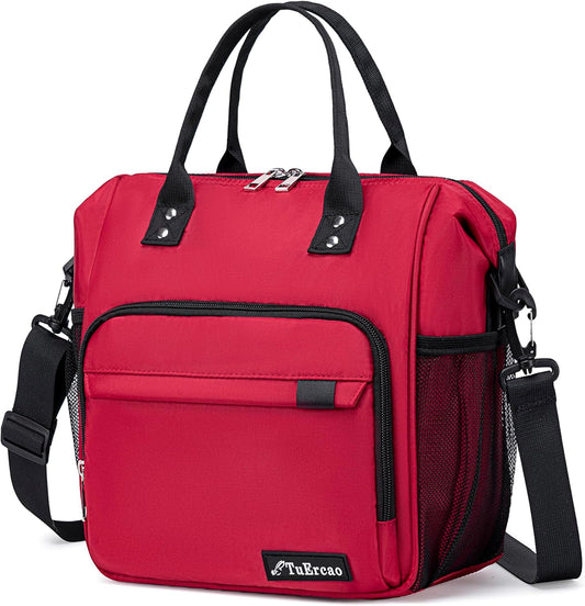 Red Lunch Box for Women for Work Insulated Lunch Bag for Female Adult, Fashion Ladies Lunch Tote Bag