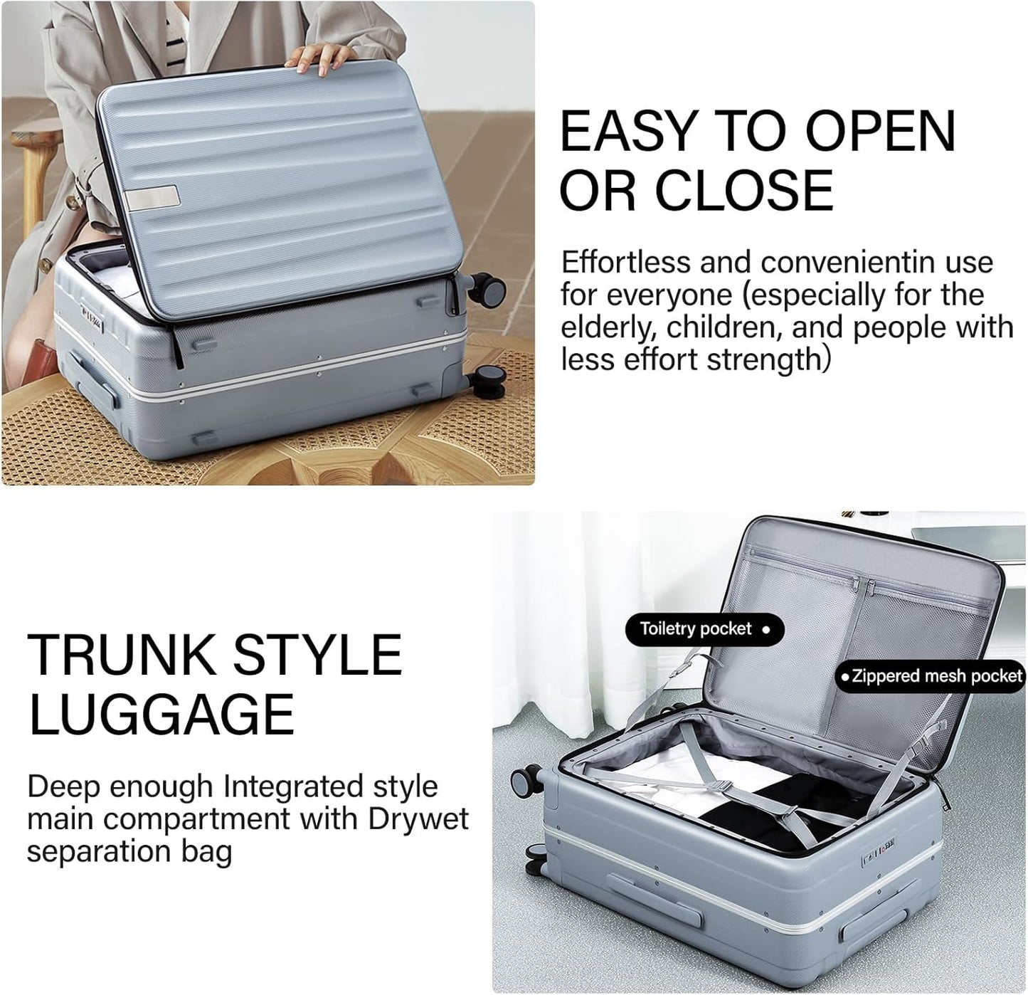 Hanke 20 Inch Carry On Suitcase PC Hardshell Luggage Top Open Aluminum Frame Rolling Suitcases with Wheels Travel Luggage for Woman Men Gifts.(Grey)