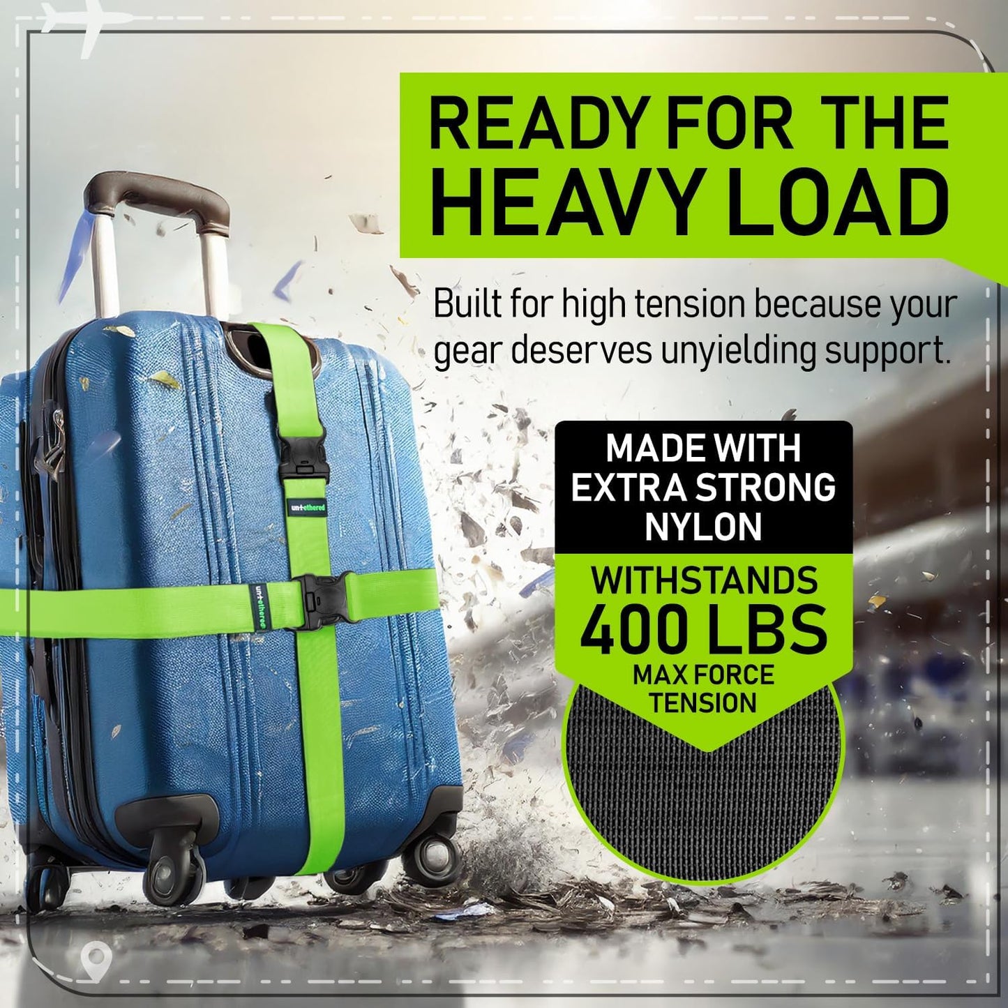 Untethered Luggage Straps | TSA-Approved Suitcase Belts with Heavy-Duty Buckles. Secure Adjustable Travel Accessories for Checked Bags. 4-Pack
