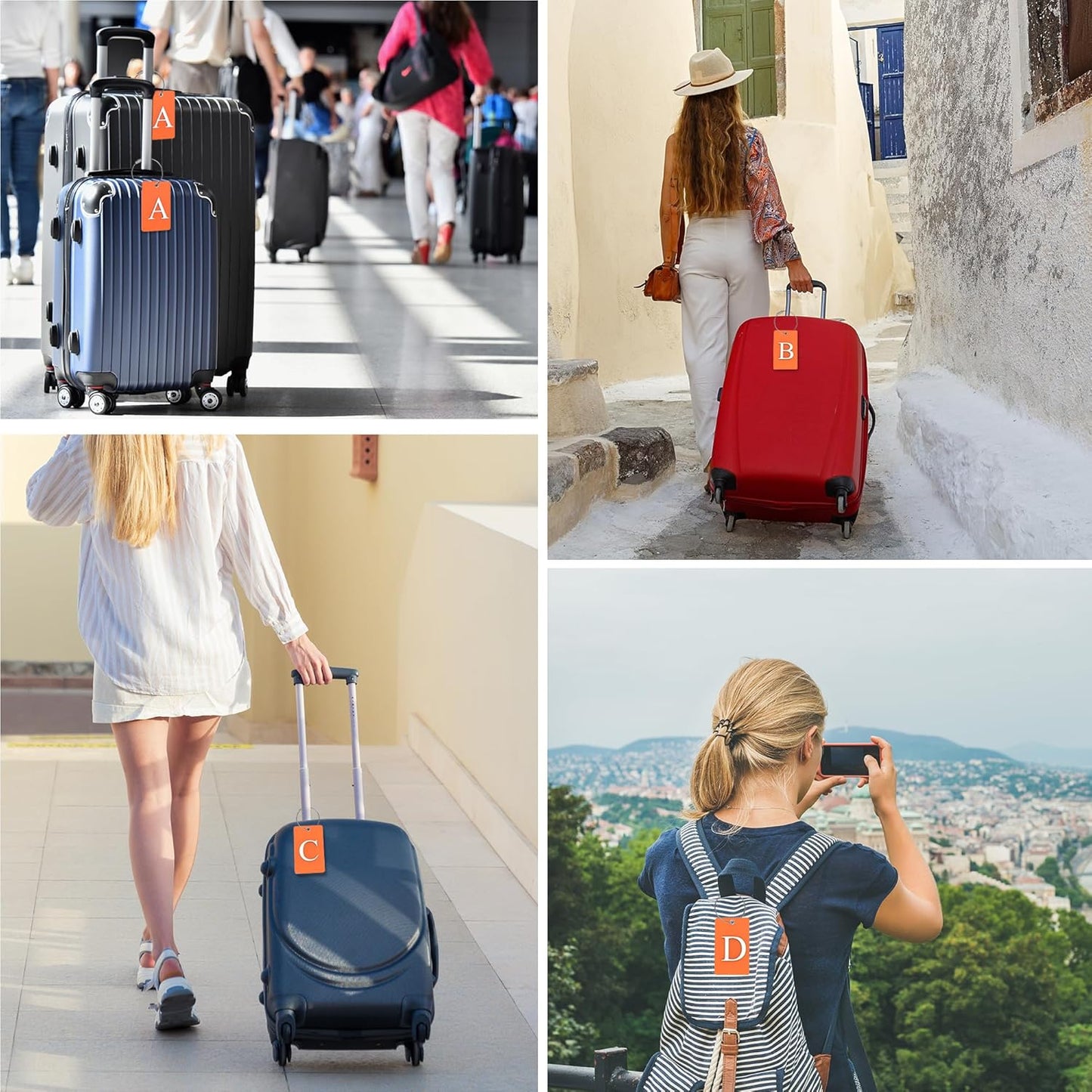 Gostwo 2 Pack Luggage Tags for Suitcases, 26 Initial Letter Travel Luggage Baggage Identification Labels ID Tag Fully Bendable Tags with Stainless Steel Loop (Orange) (Letter A)