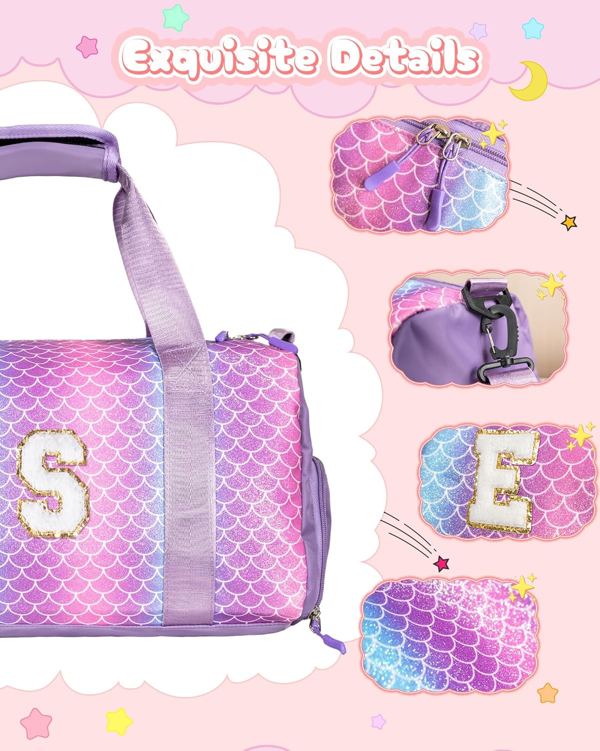Trendy Gifts Granddaughter-Girl Gym Bag with Shoe Compartment, Kid Personalized Weekender Dance Bags, Initial Travel Tote with Makeup Pouch, Niece Girls Birthday Gift (Letter L)