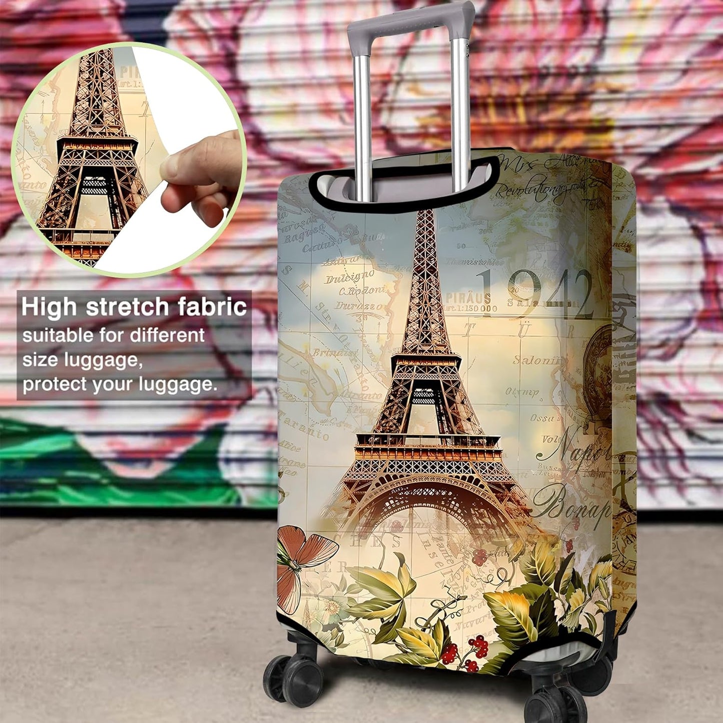 Travel Luggage Cover Suitcase Protector Fits 18-32 Inch Wheel Covers PatternedTravel Related Items Flower Luggage Protector Elastic S