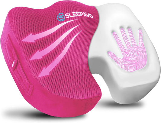 Sleepavo Office Chair Cushion - Seat Cushion for Tailbone Pain Relief - Butt Pillow for Coccyx, Sciatica, and Lower Back Pain - Orthopedic Chair Pad for Lumbar Support in Office Desk (Pink)