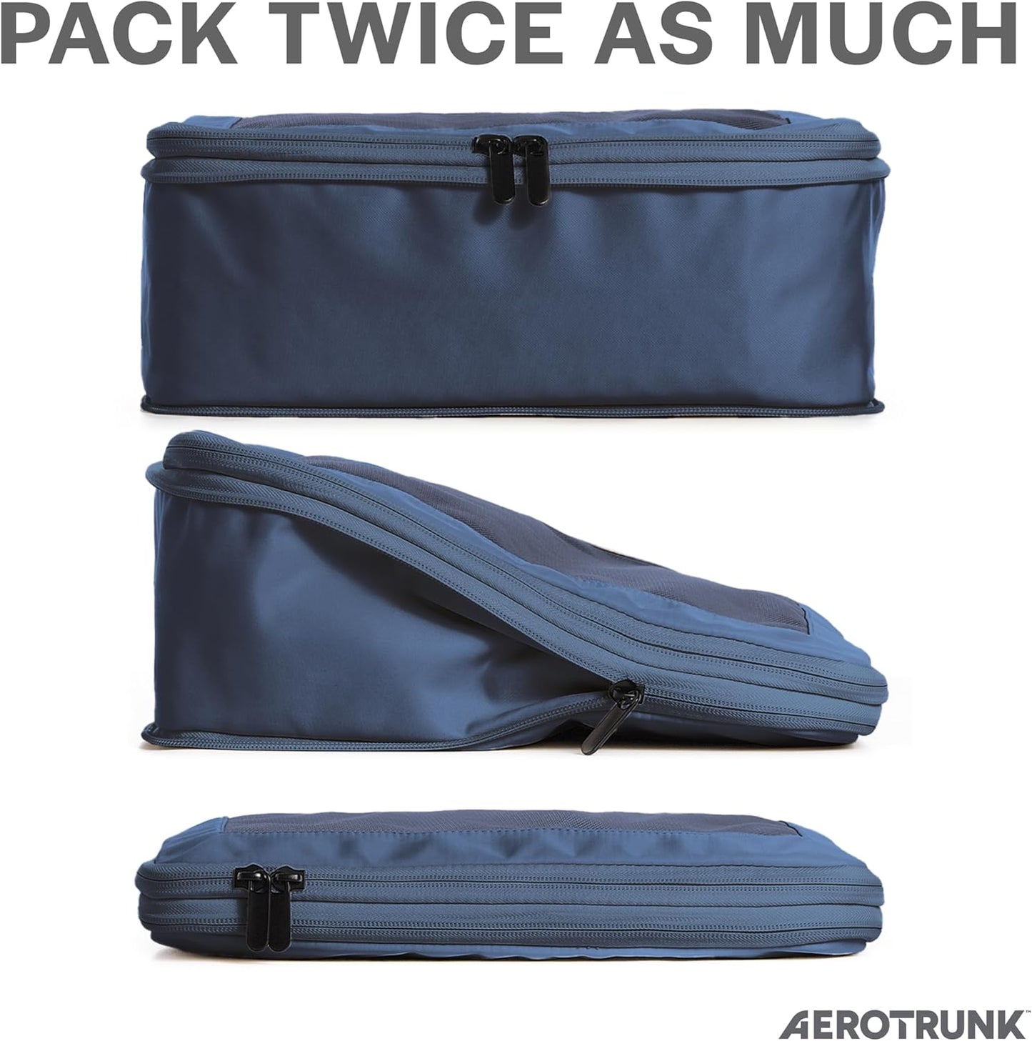 Compression Packing Cubes for Travel - Luggage Organizer Bags - Double Zipper Packing Cubes for Suitcases (6-Pack, Dark Blue)