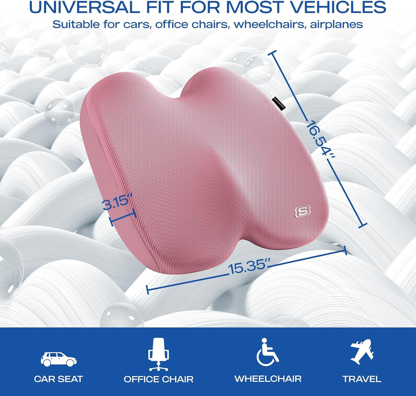 Skechers Memory Foam Seat Cushion,Ribbed Fabric Office Chair Cushion for Tailbone Pain Relief,Butt Pillow for Office Chair,Car Seat Cushion,Long Sitting Office Workers,and Car Drivers,Pink