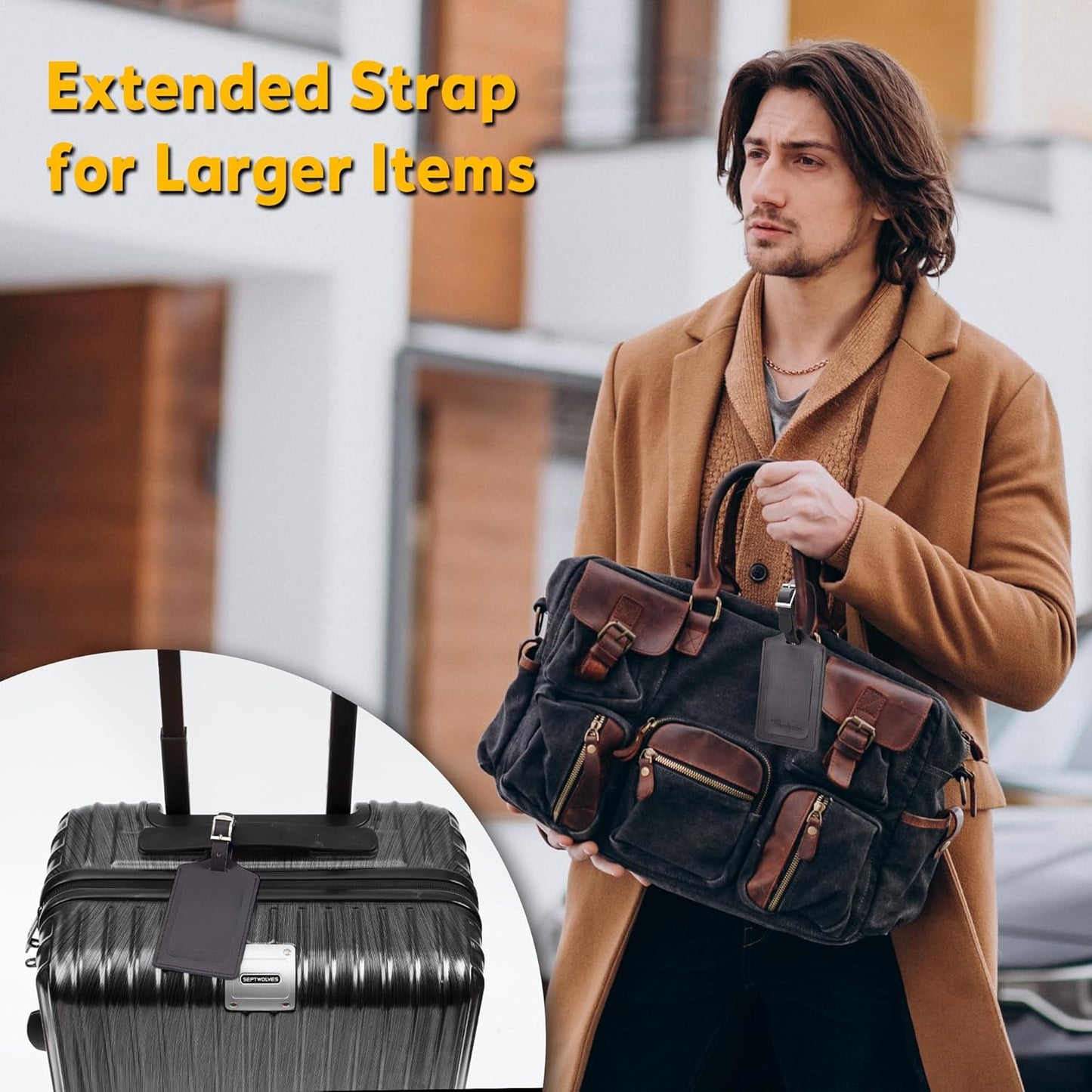 Travelambo Luggage Tags for Suitcases PU Leather Travel Tags Bag Tags Privacy Protection Travel Essentials