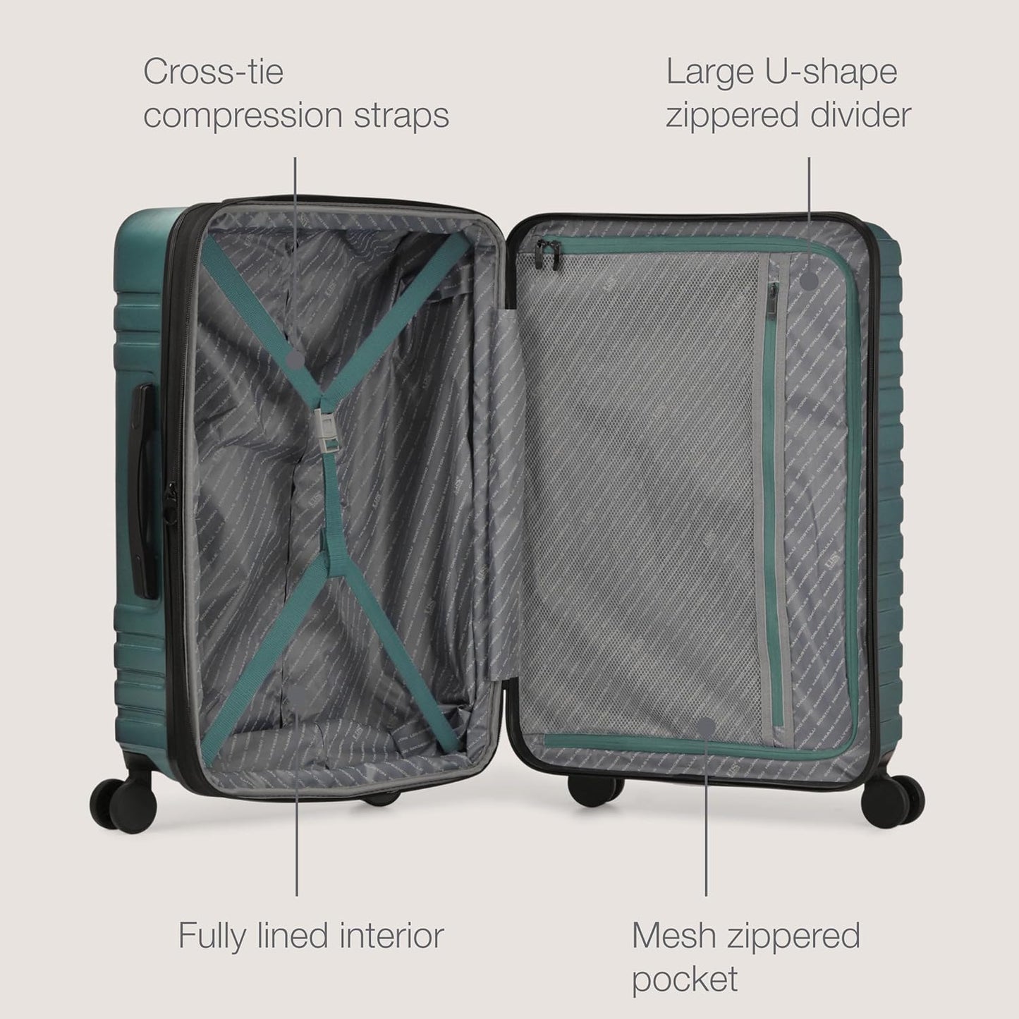 U.S. Traveler Boren Polycarbonate Hardside Rugged Travel Suitcase Luggage with 8 Spinner Wheels, Aluminum Handle, Teal, Checked-Medium 26-Inch