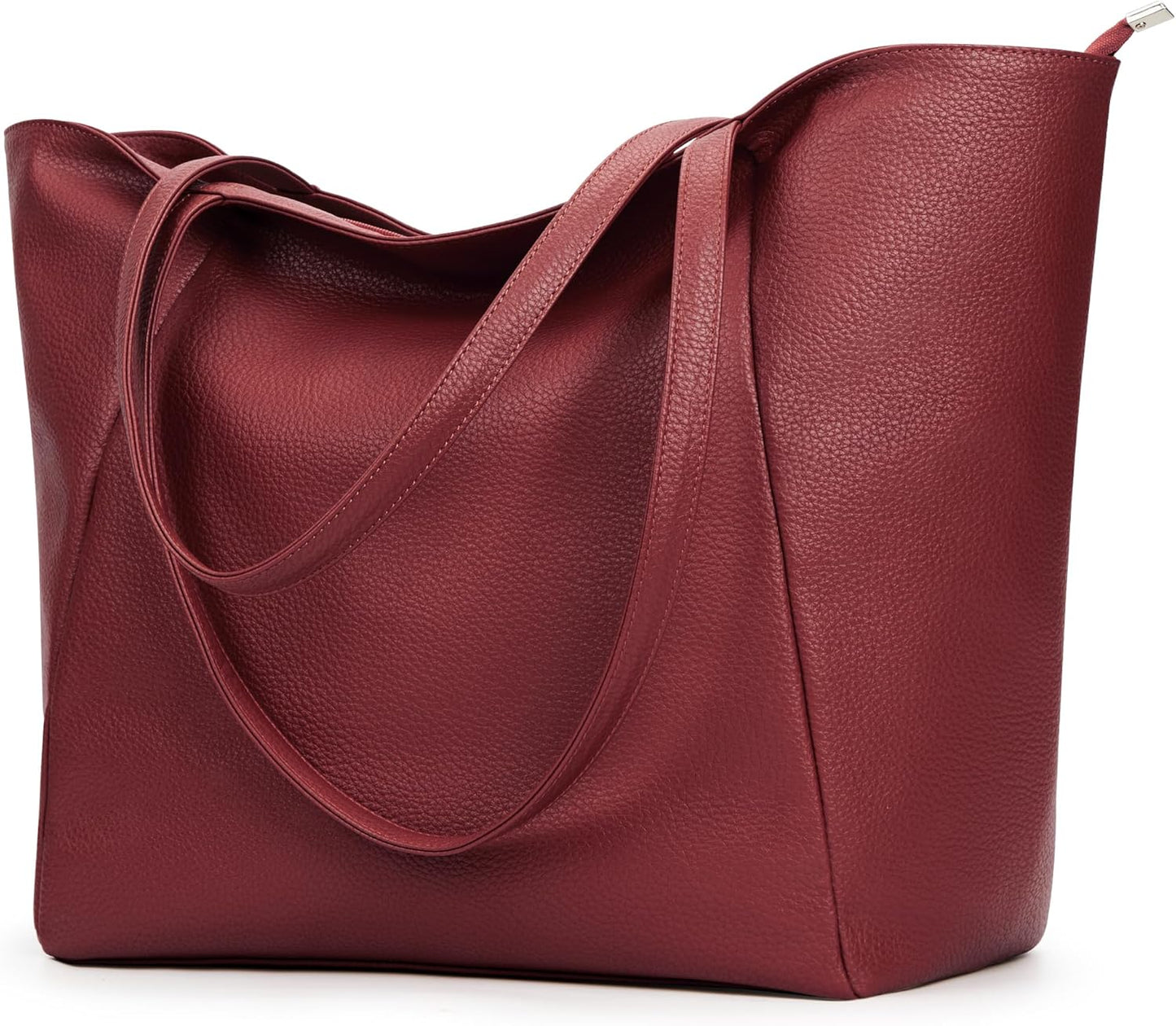 KALIDI Large Tote Bag Vegan Leather Casual Zipper Work Bag Weekender Hobo for Women 23L Oversize Shoulder Travel Purse