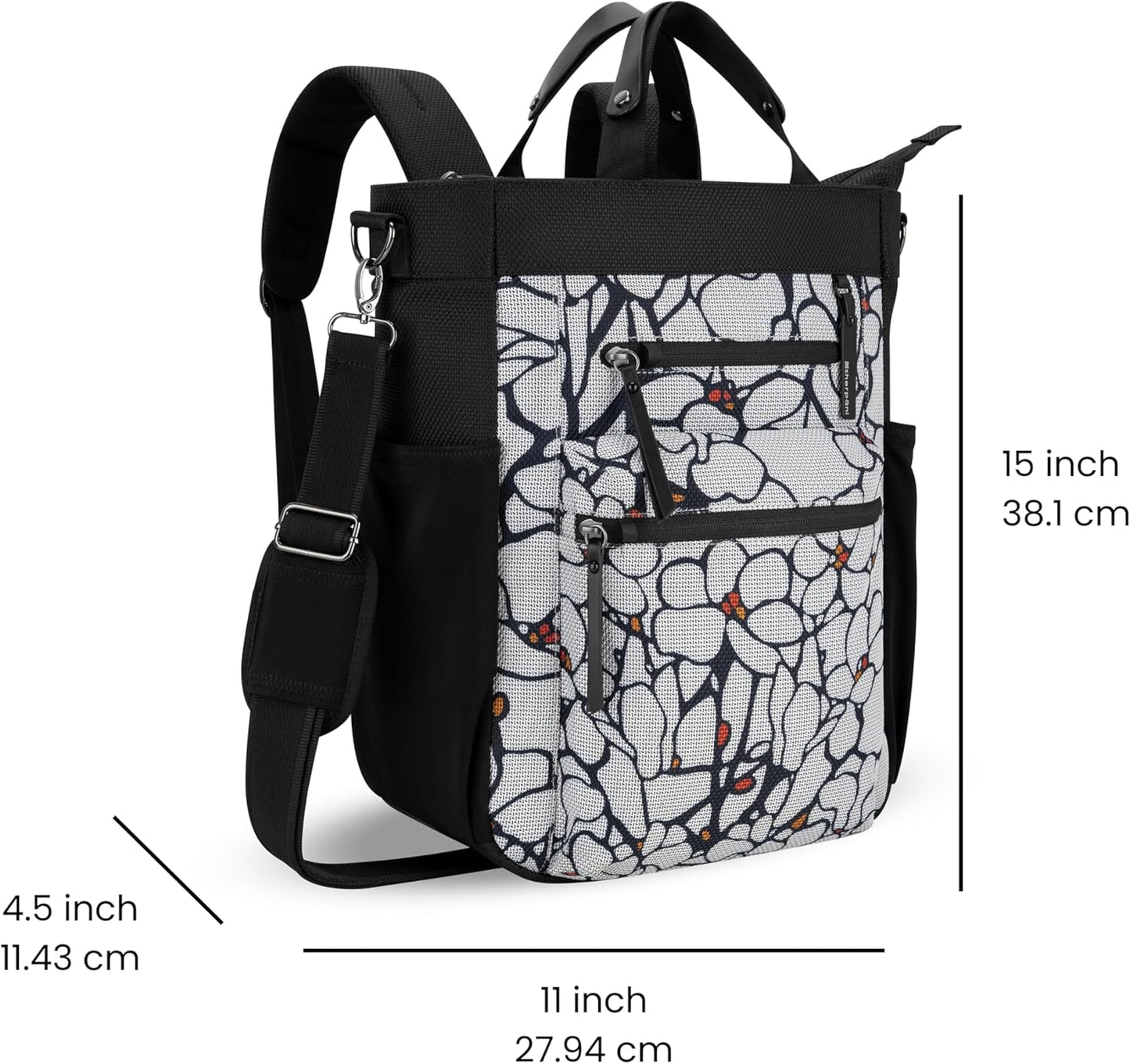 Sherpani Soleil, Anti Theft Convertible Backpack, 3 in 1 Tote Bag, Crossbody Purse, 18L Travel Backpack, Travel Gifts for Women, RFID Protection, Metal Hardware, Fits 13” Laptop (Sakura)