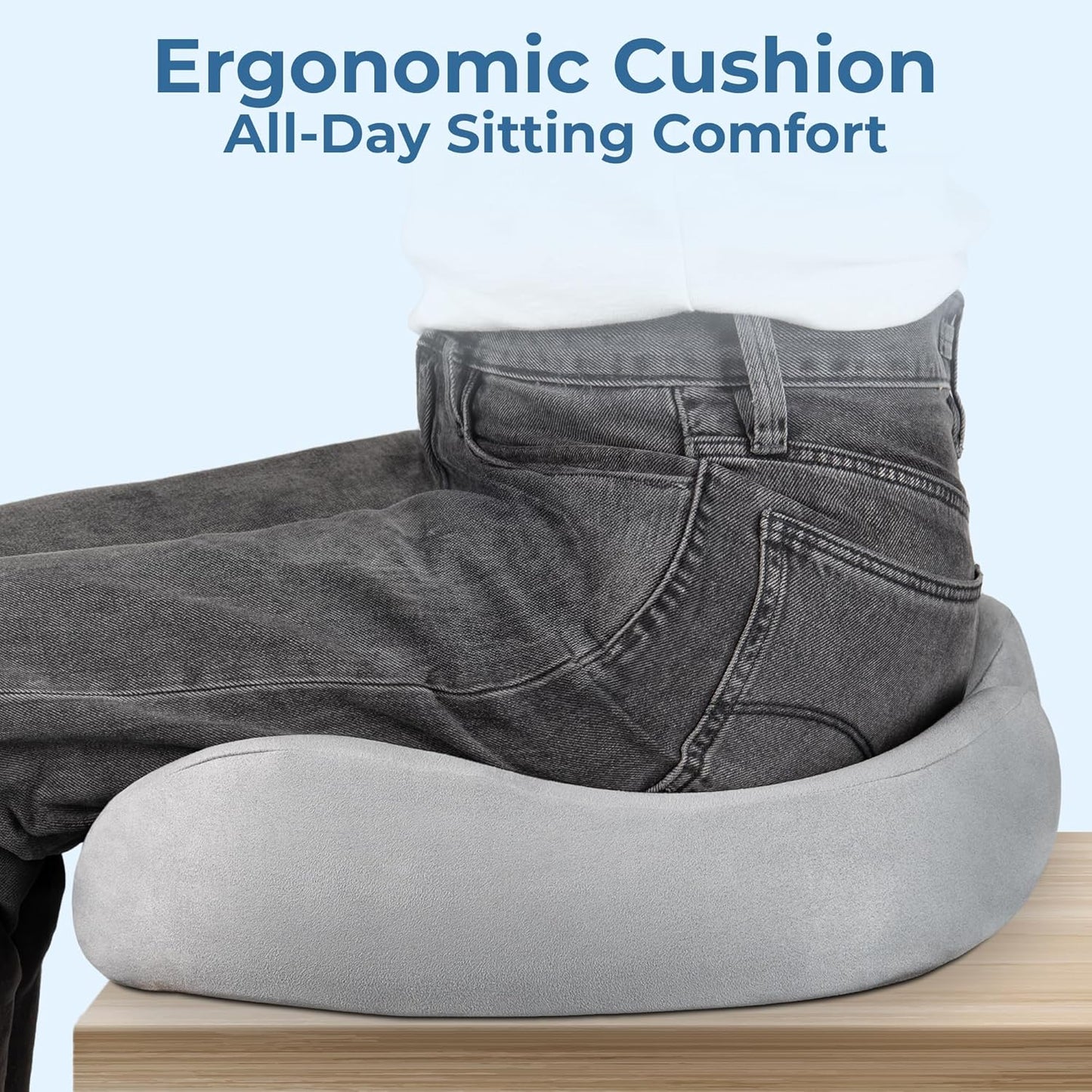 5 STARS UNITED Seat Cushion for Tailbone Pain Relief – Large Memory Foam Cushion for Coccyx, Hip, Sciatica & Post-Surgery Recovery – Wheelchair, Car, Desk, Gaming & Office Chairs, Light Gray