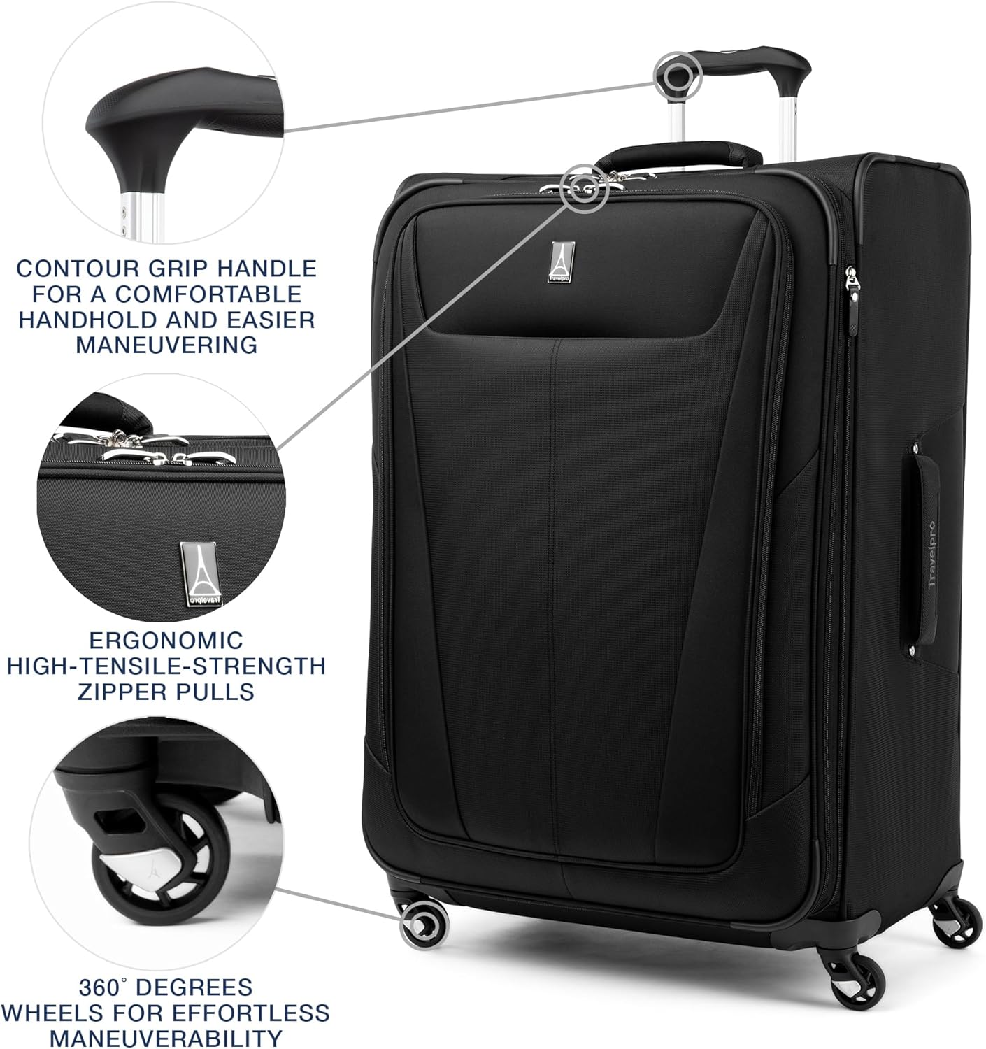 Travelpro Maxlite 5 Softside Expandable Checked Luggage with 4 Spinner Wheels, Lightweight Suitcase, Men and Women, Black, Checked Large 29-Inch