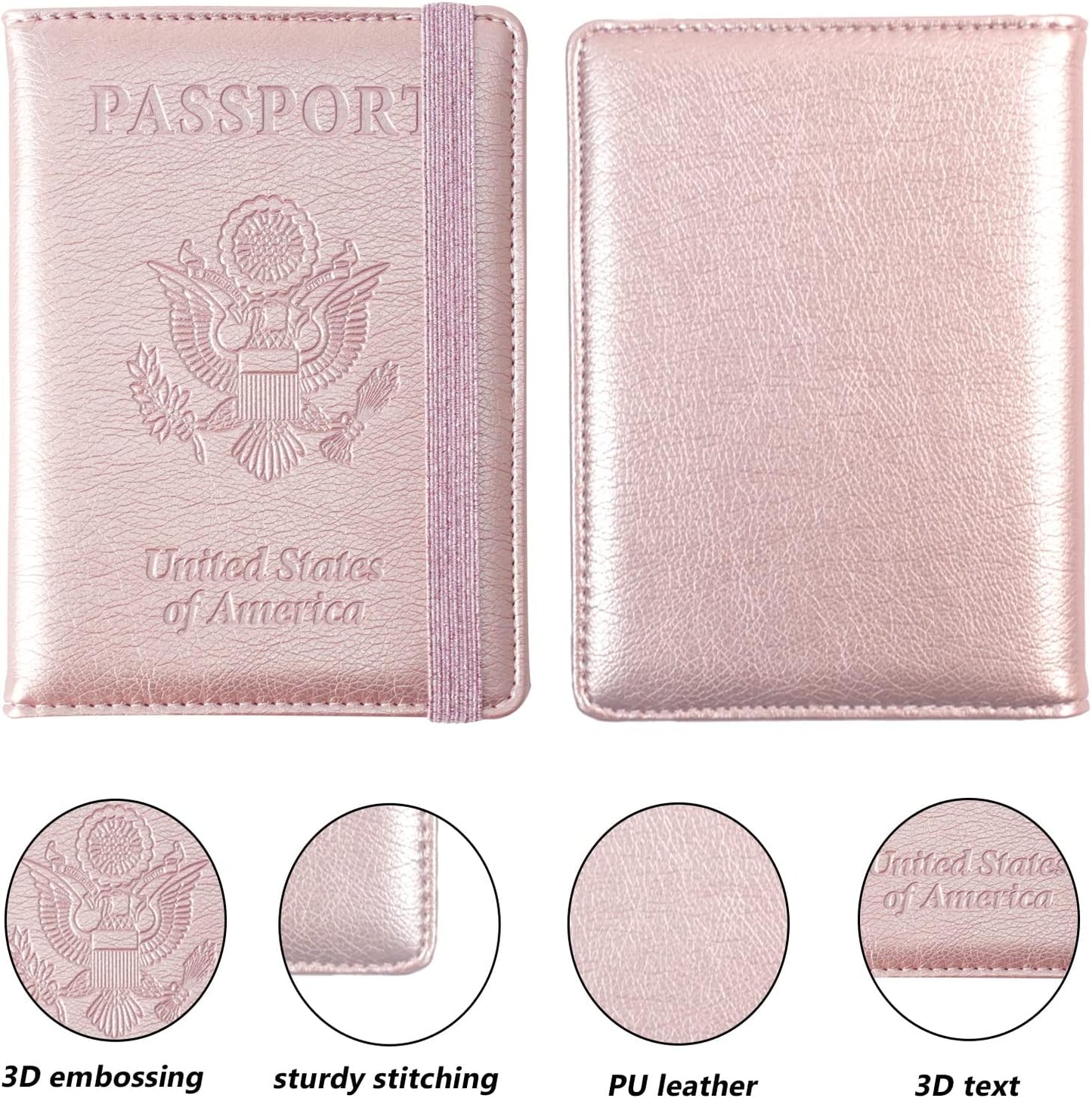 Eoehro Passport and Vaccine Card Holder, Passport Holder Vaccine Card Slot, Passport Wallet, Passport Cover, Passport Case, Passport Holder for Airplane Travel Essentials (E-Elastic band Rose gold)