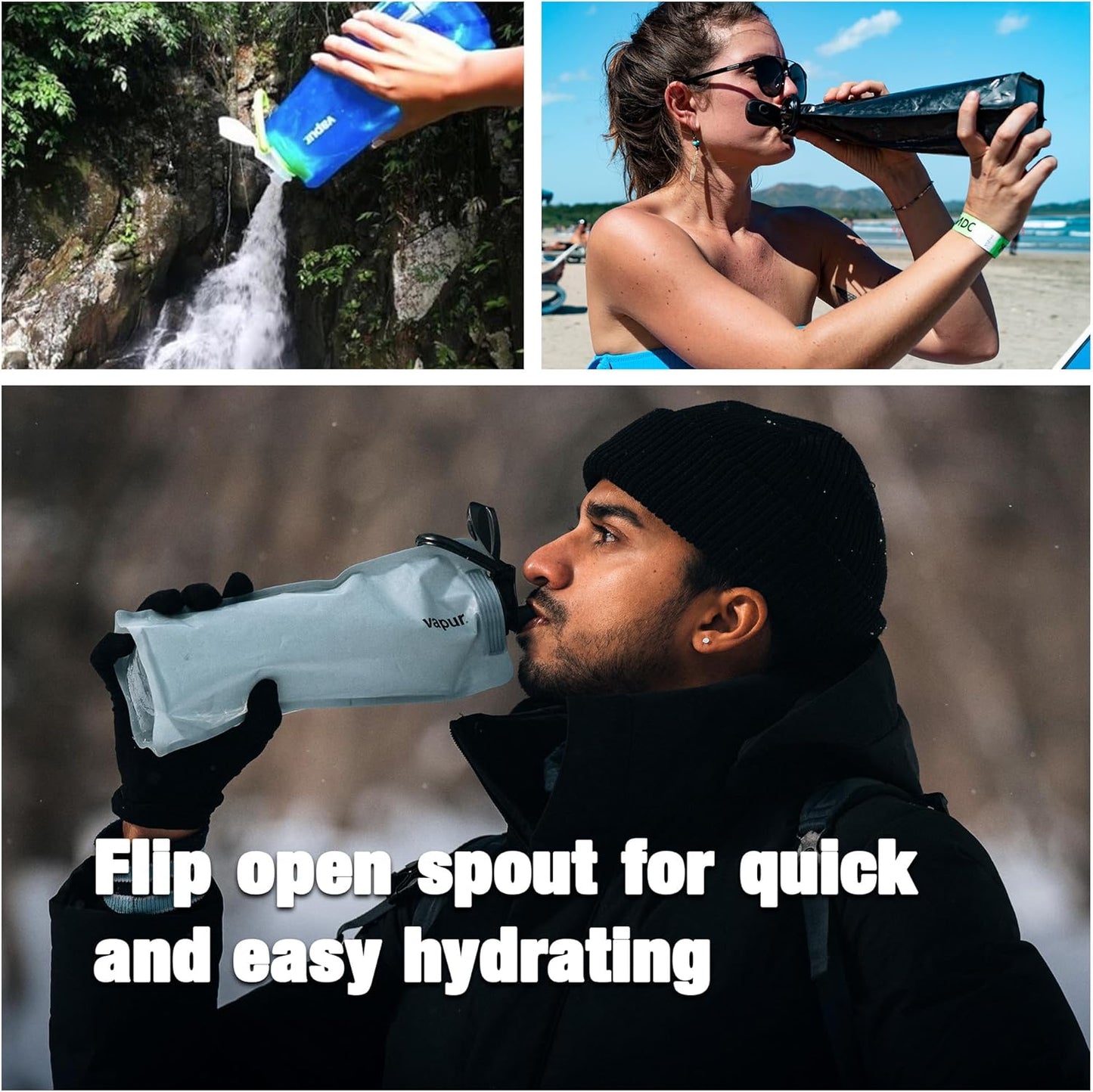 Vapur Flexible, Collapsible Wide Mouth Anti-Bottle with Detachable Carabiner, 34 Ounce, Admiral Blue, Pack of 1