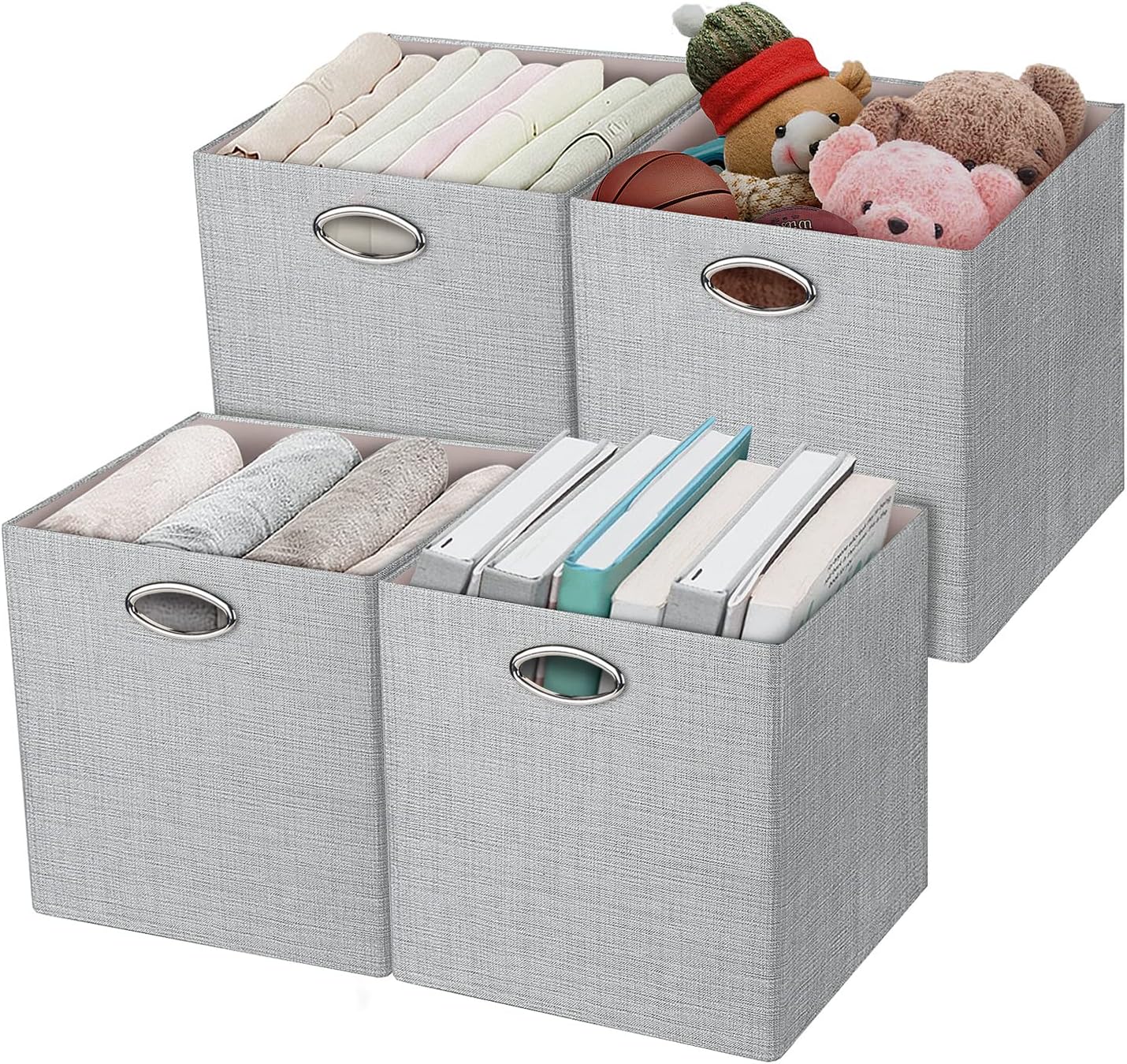 Posprica Storage Cubes, 12×12 Collapsible Storage Basket Bins,Heavy Duty Fabric Containers, 4pcs, Sliver Grey