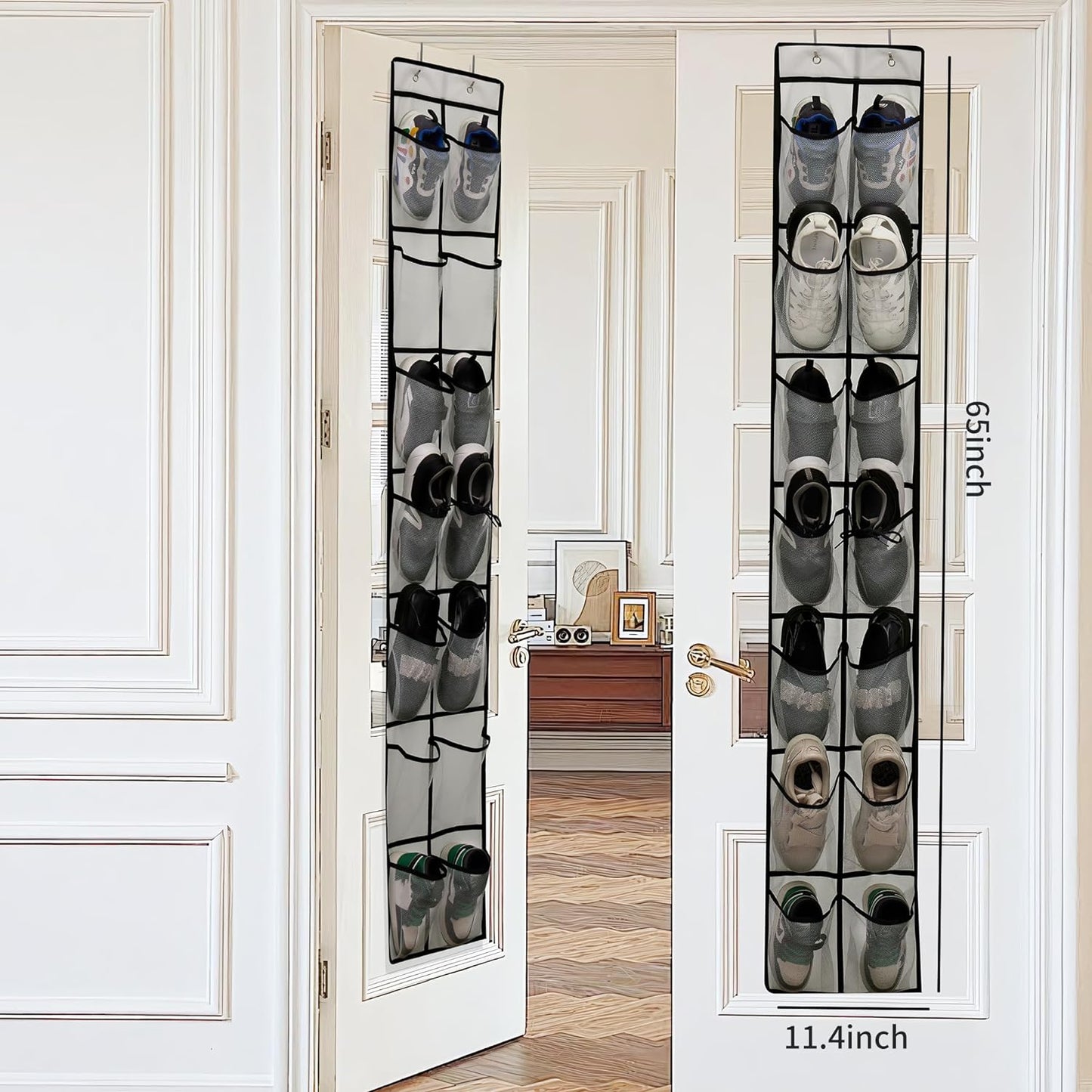 Over The Door Shoe Organizer, 14 Large Mesh Pockets Hanging Shoe Rack for Closet Organizers and Storage, Gray, 2-pack (gray)