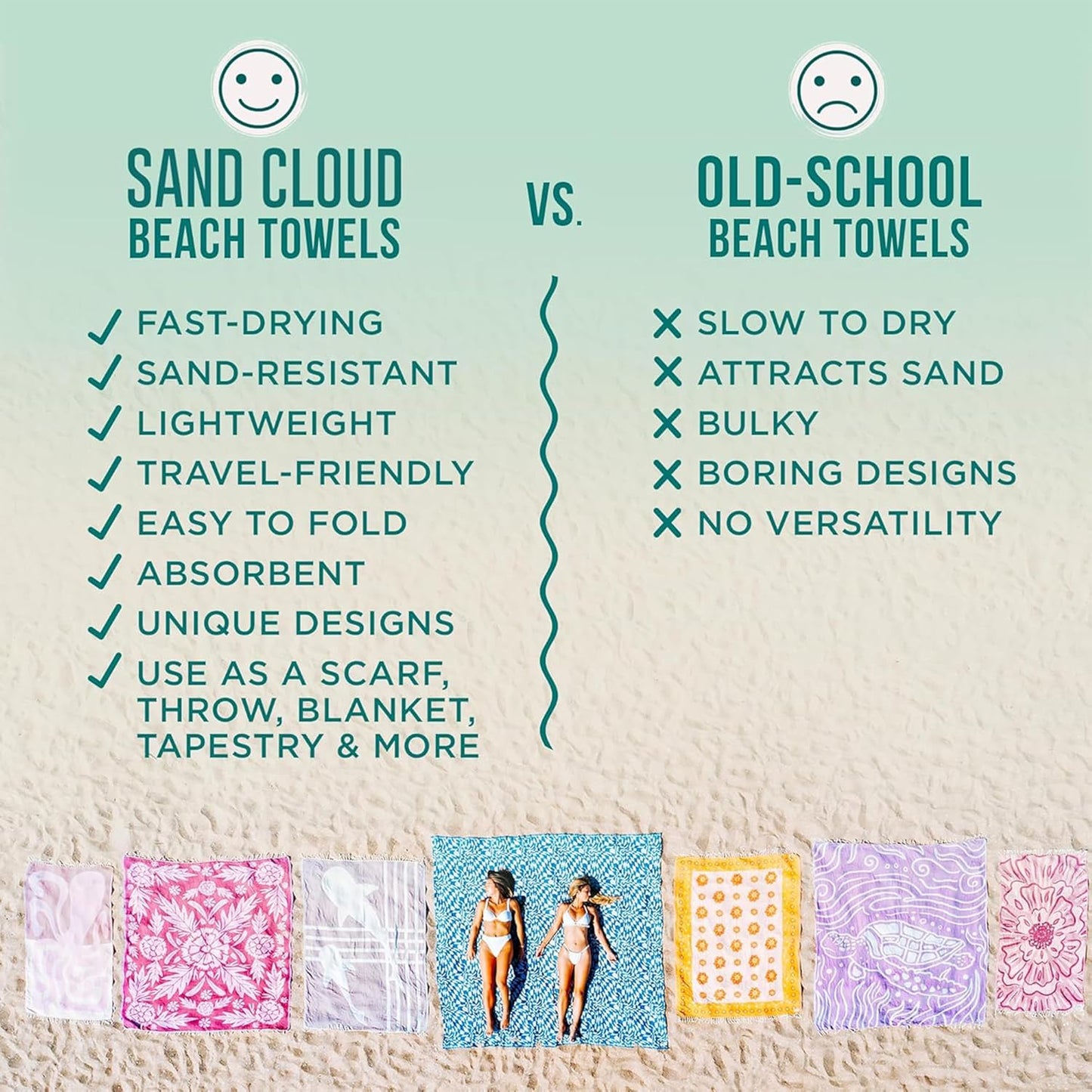 Sand Cloud Turkish Beach Towel - Sand Free - 100% Organic Turkish Cotton Yarn - Quick Dry Towel for Beach, Picnic Blanket or Throw - As Seen on Shark Tank - Tie Dye (Black Acid Wash)