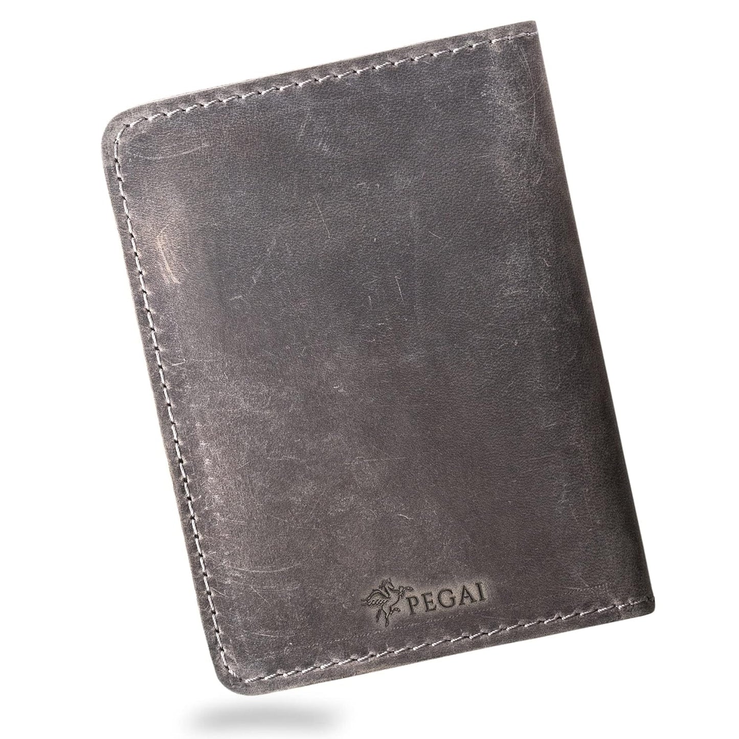 PEGAI Standard Full Grain Crazy Horse Leather Passport Holder | Custom Travel Passport Cover & Organizer | Handcrafted Leather Passport Wallet for Men and Women | Pike (Rock)